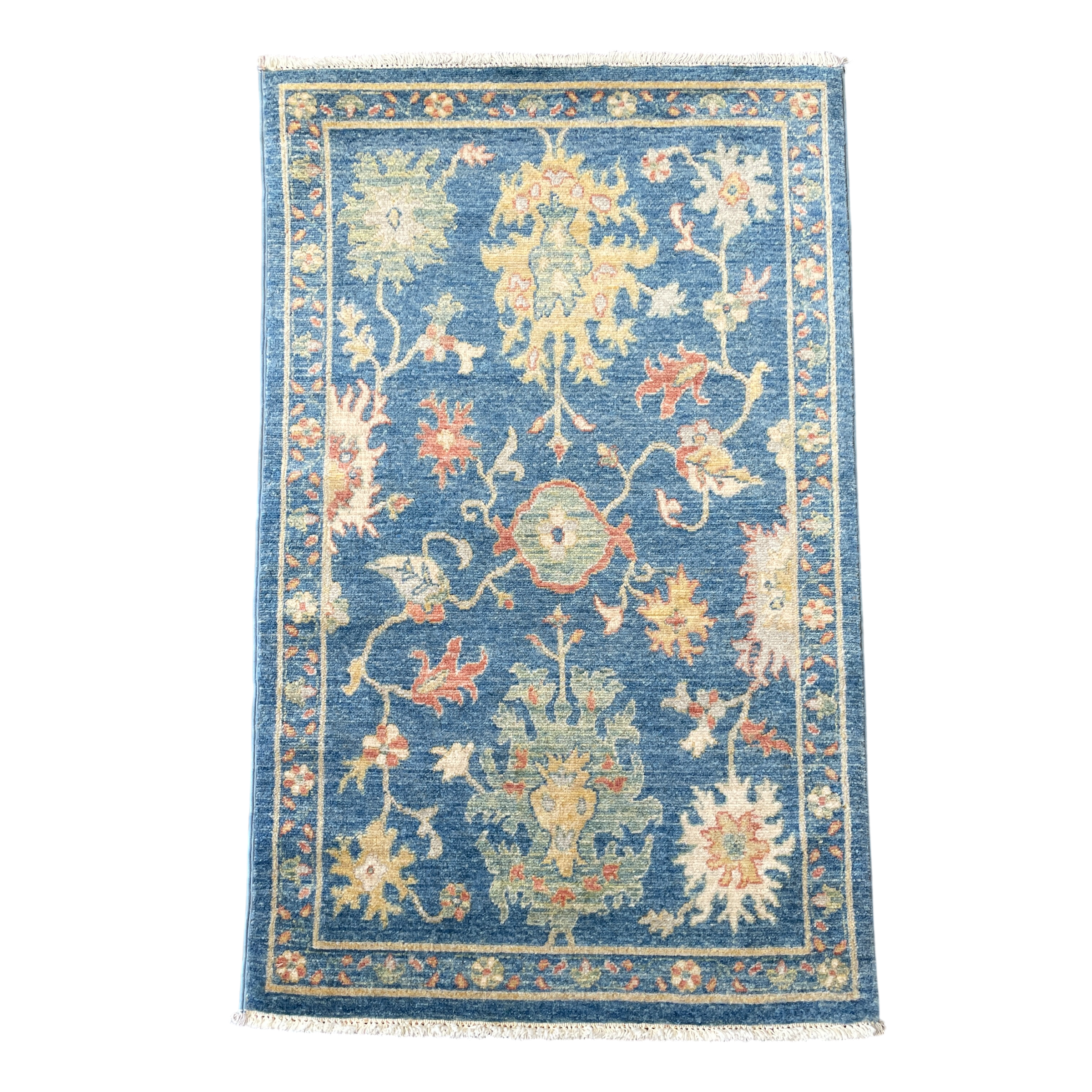 Hand-Spun Vegetable Dye Rich Blue Floral Accent Rug, 2'5" x 4'