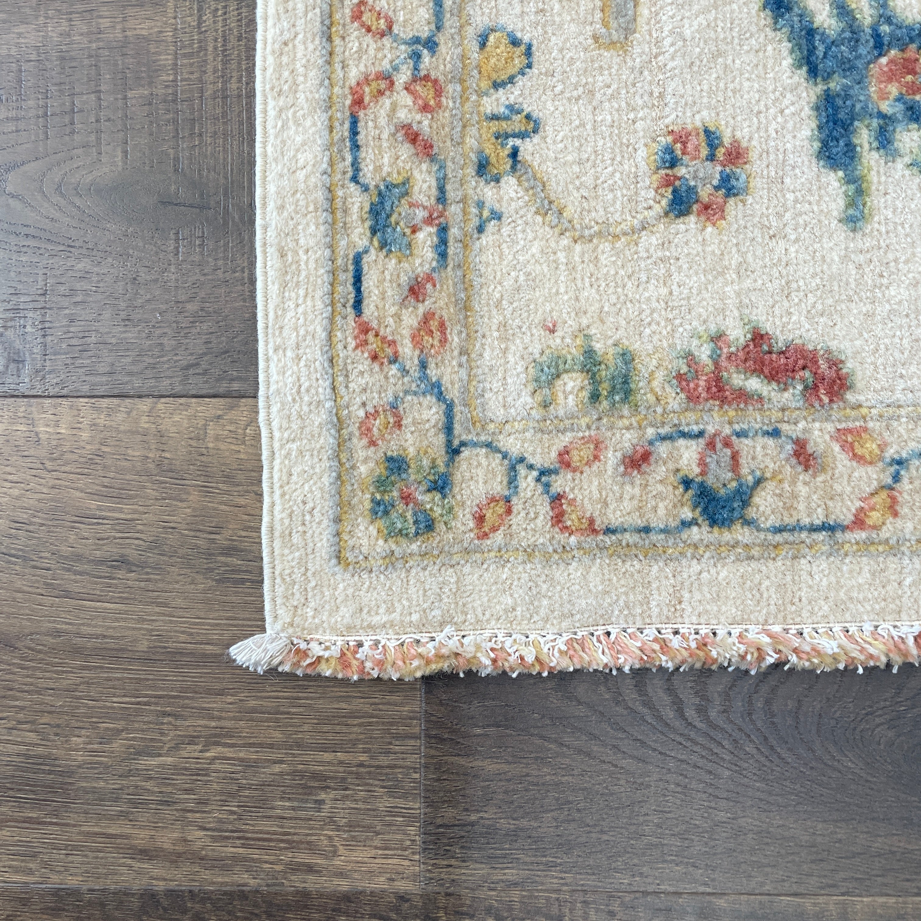 Hand-Spun Vegetable Dye Ivory Floral Runner Rug, 2' x 8'