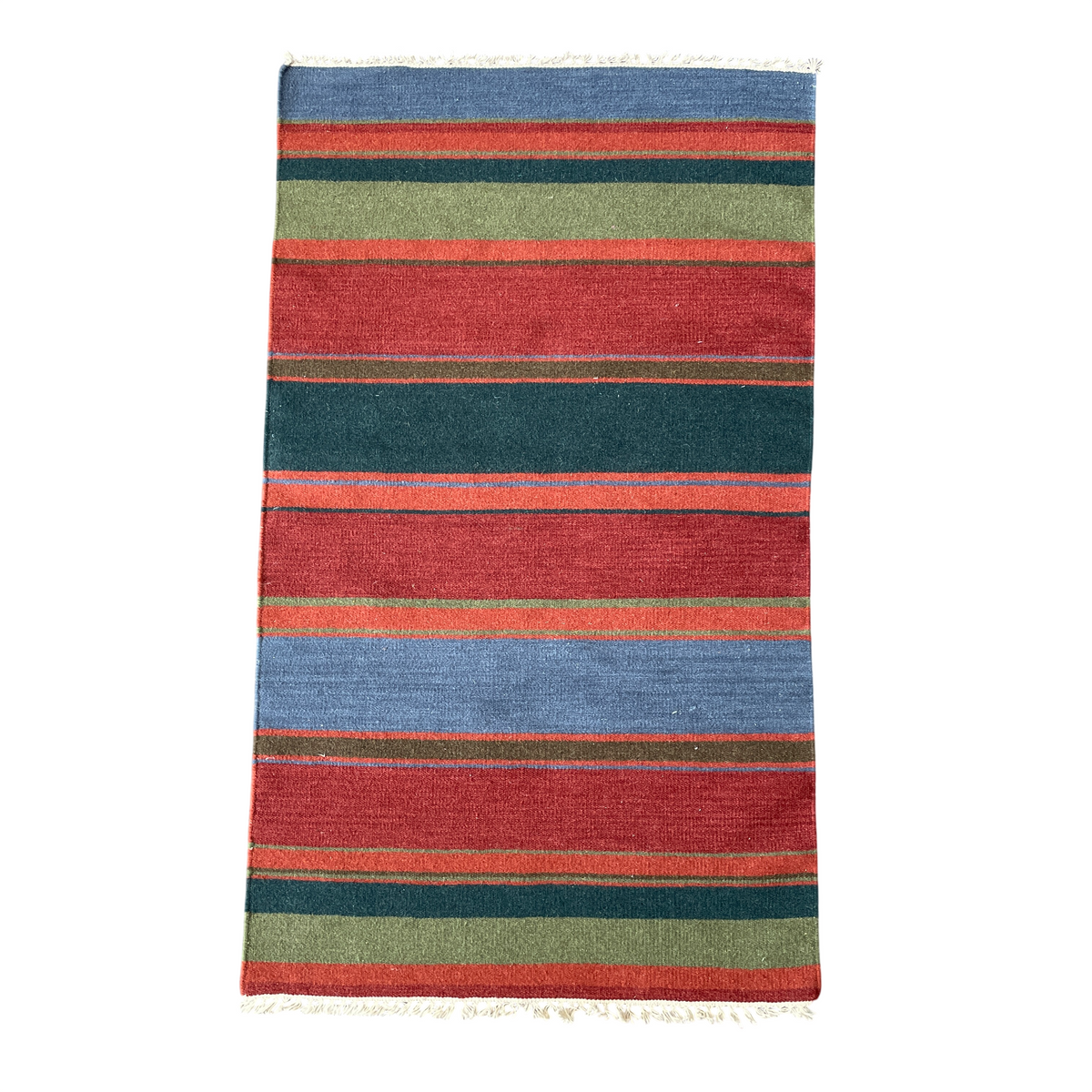 3'x5' Striped Kilim Rug | Flatweave Wool Accent Rug | Red, Blue & Green Boho Serape Style