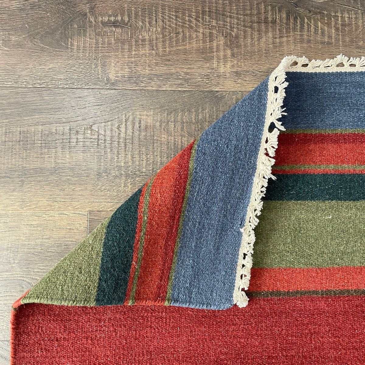 3'x5' Striped Kilim Rug | Flatweave Wool Accent Rug | Red, Blue & Green Boho Serape Style