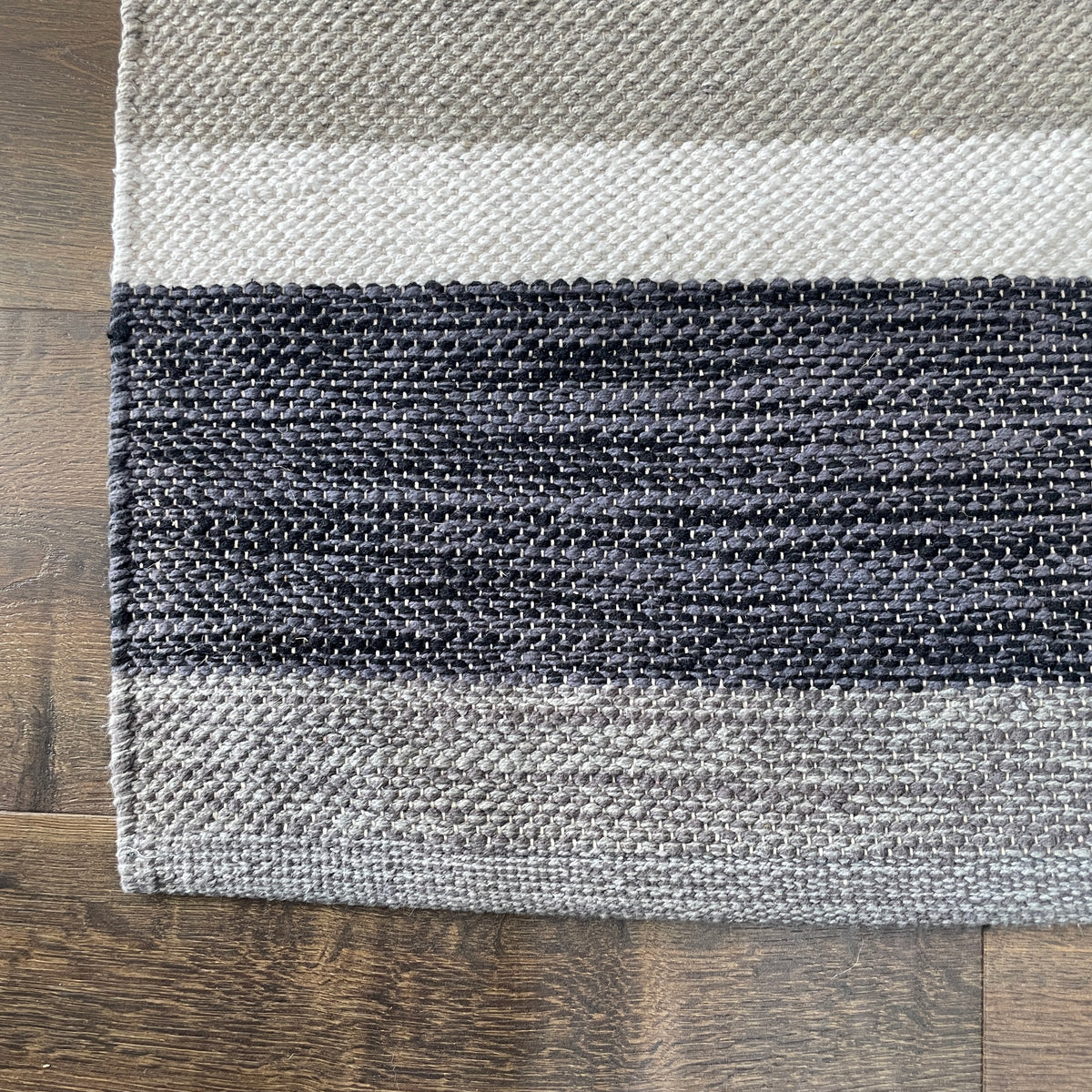 Handwoven Cotton Kilim Runner 2'6" x 10' – Black, Gray & Ivory Striped Flatweave Rug