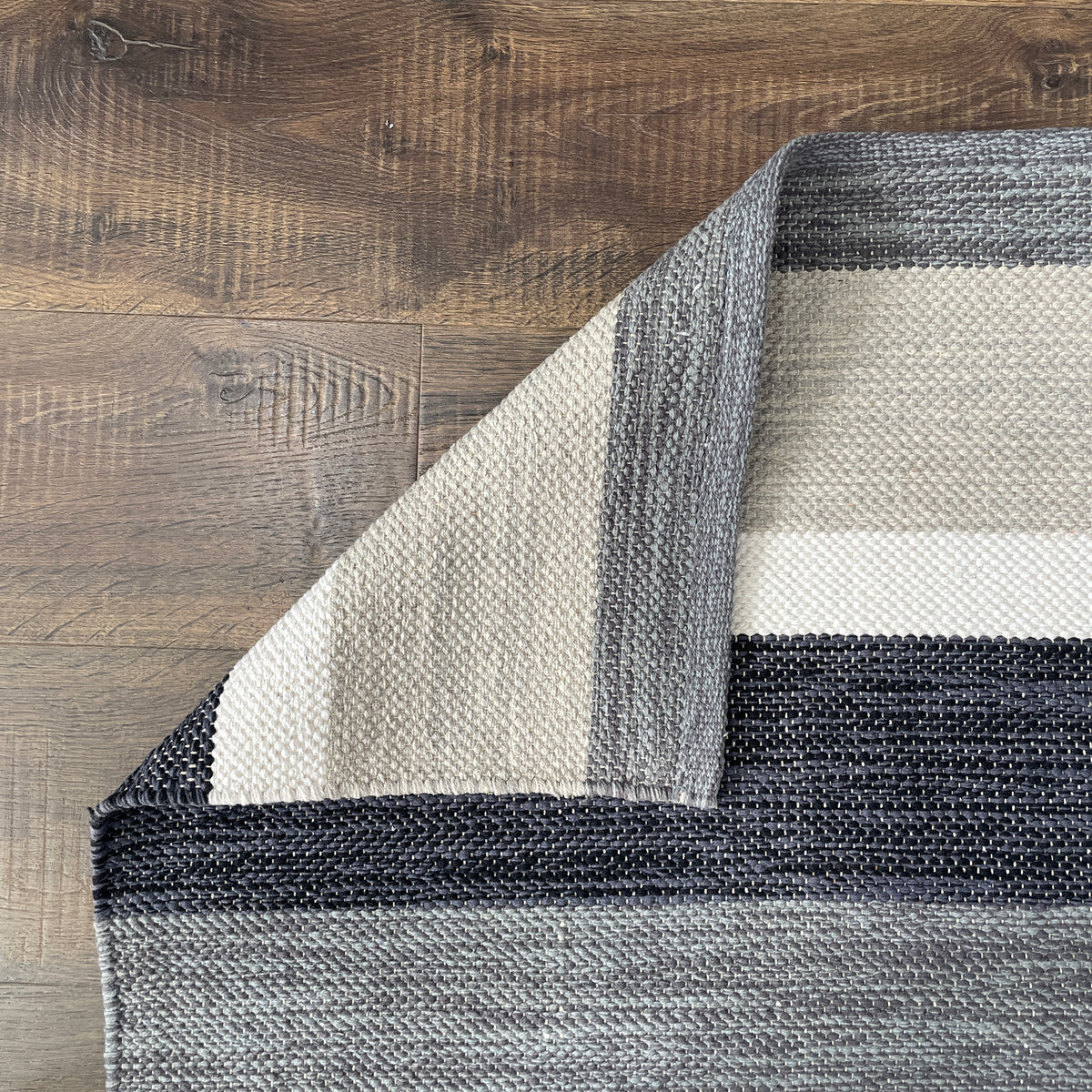 Handwoven Cotton Kilim Runner 2'6" x 10' – Black, Gray & Ivory Striped Flatweave Rug