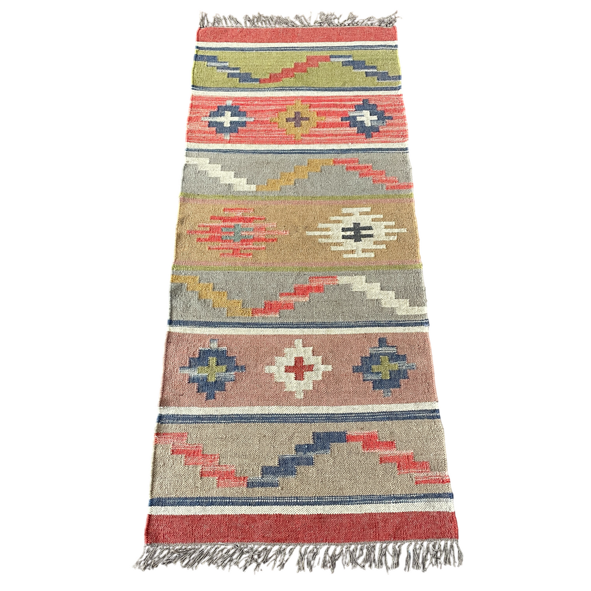 Vintage Wool Kilim 2'7" x 6'6" – Multicolor Geometric Flatweave Runner