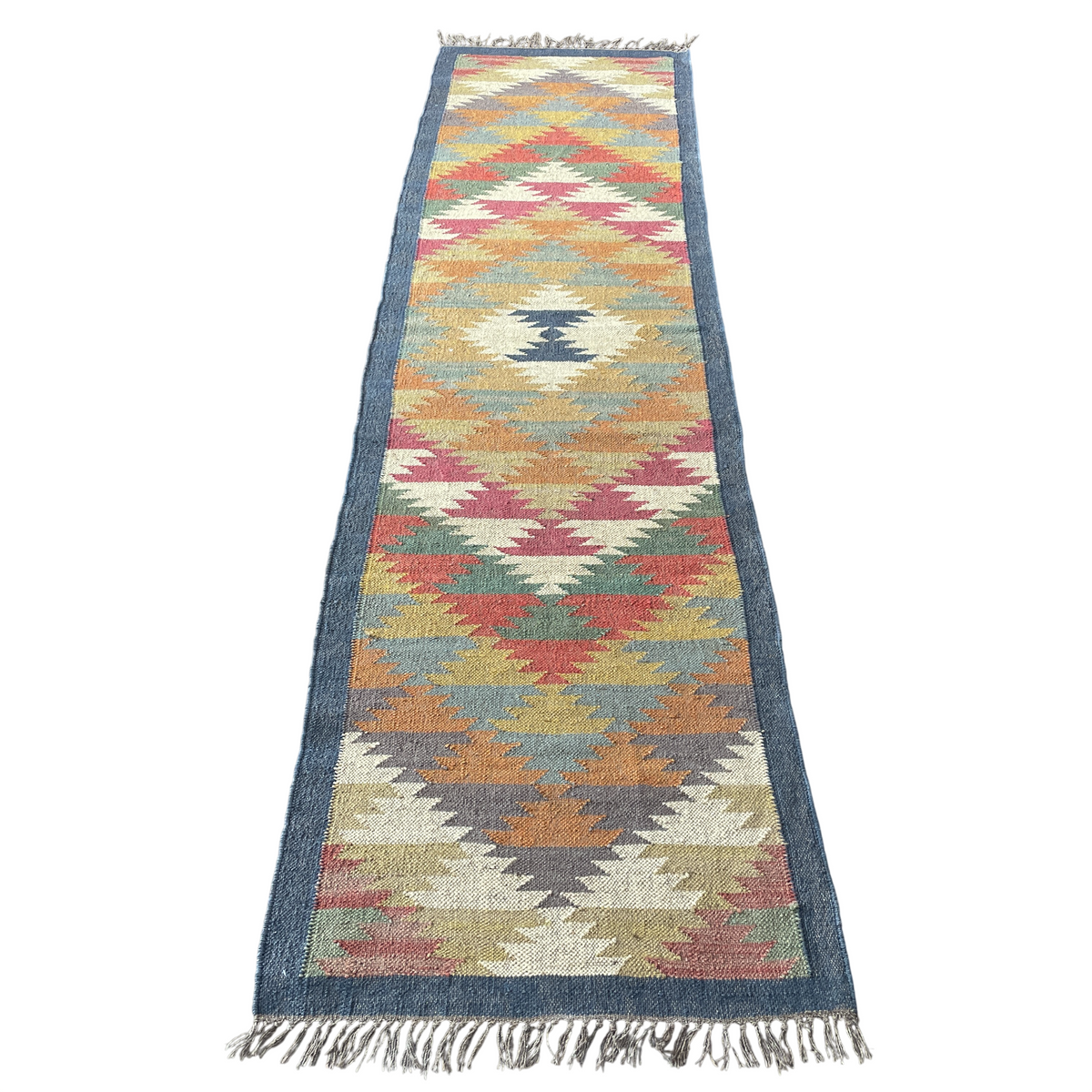 Vintage Wool Kilim Runner 2'7" x 10' – Multicolor Geometric Flatweave Rug