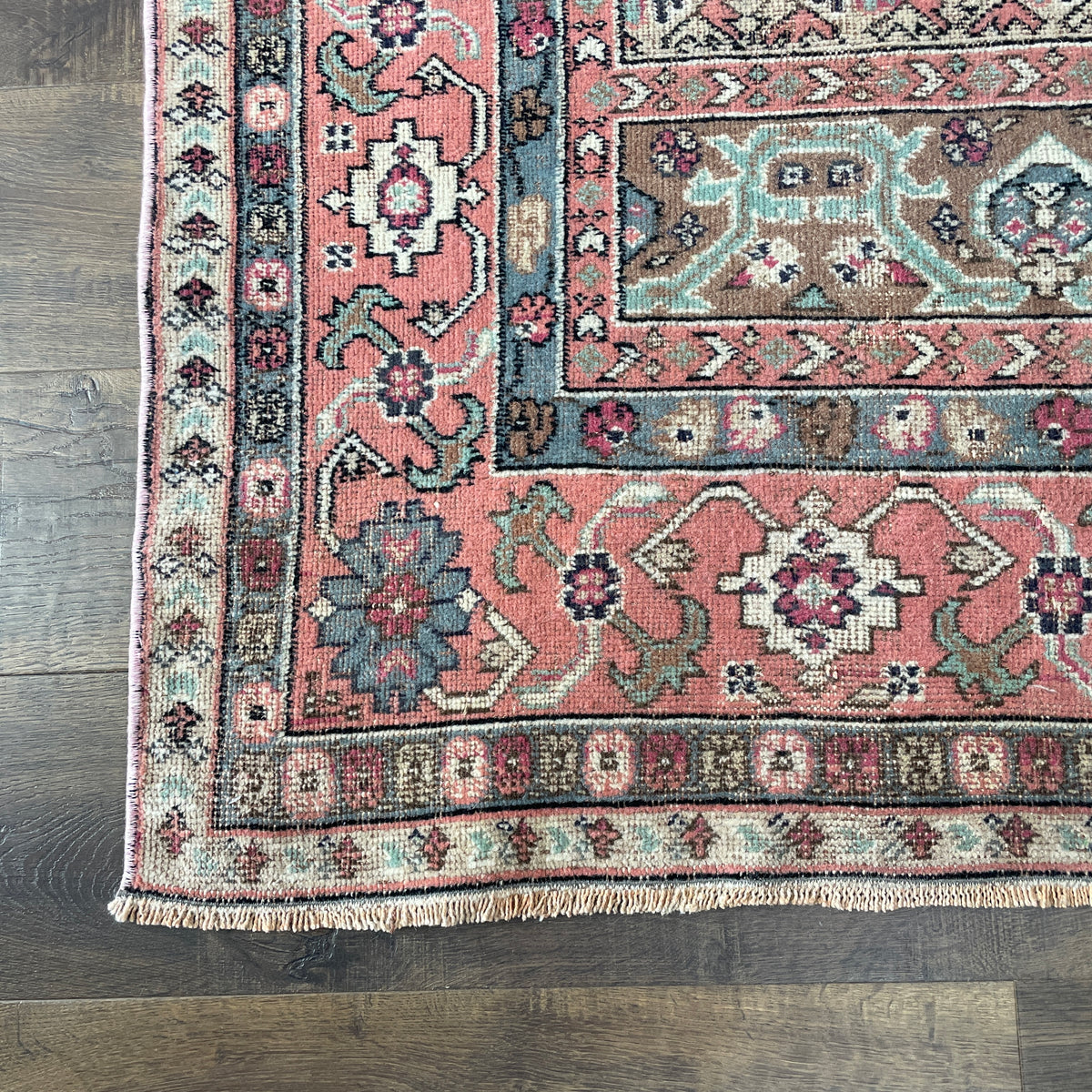 Vintage Hand Knotted Fine Wool Rug 4'6" x 7'6" – Soft Pink, Beige & Blue Floral Design