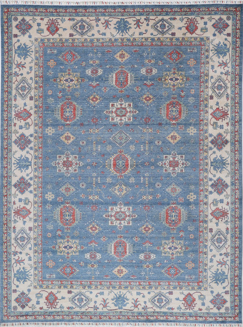 Blue Oriental Area Rug – Vegetable Dyed Wool, Traditional Geometric Design