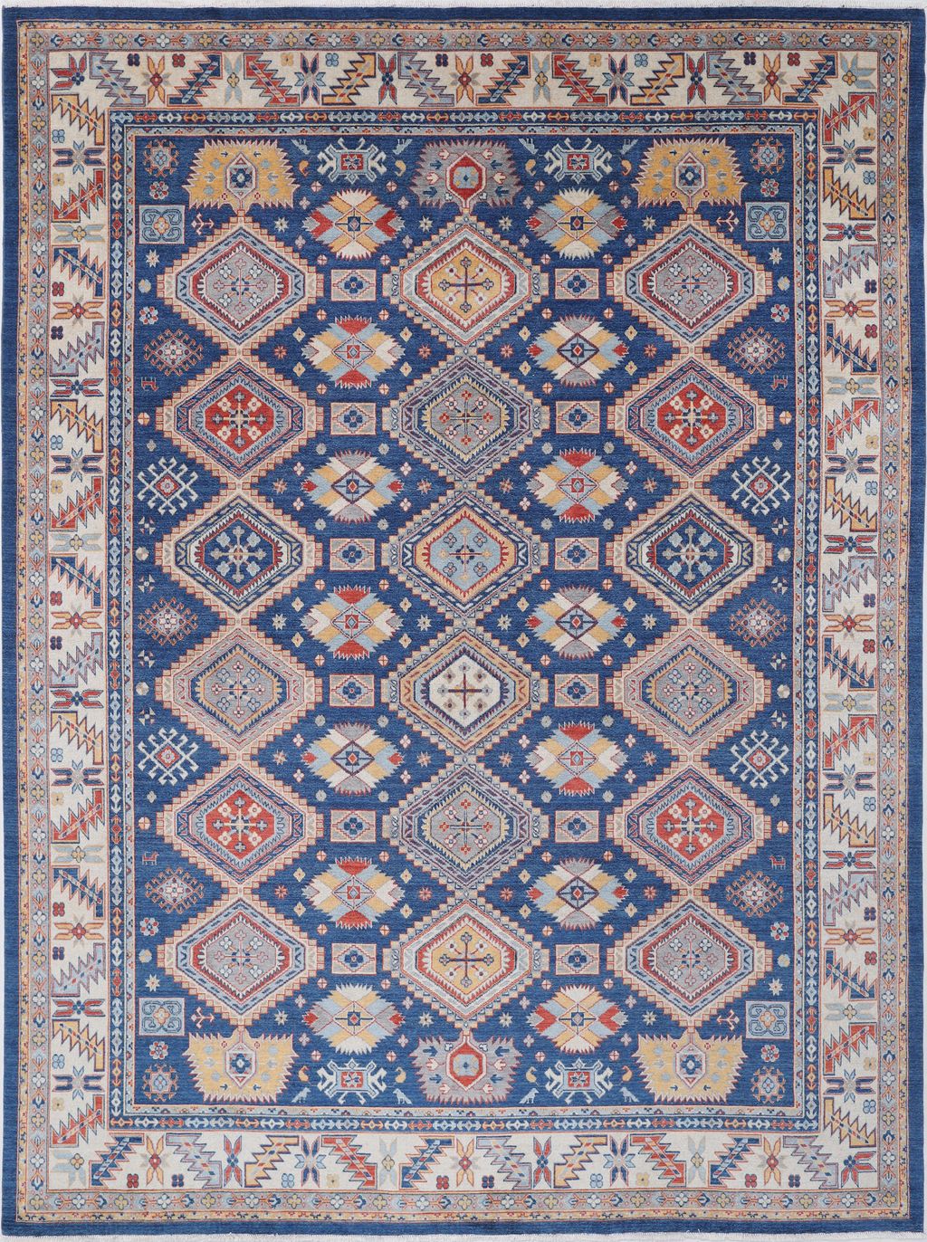 Navy Blue Oriental Wool Area Rug – Vegetable Dyed Geometric Medallion Design