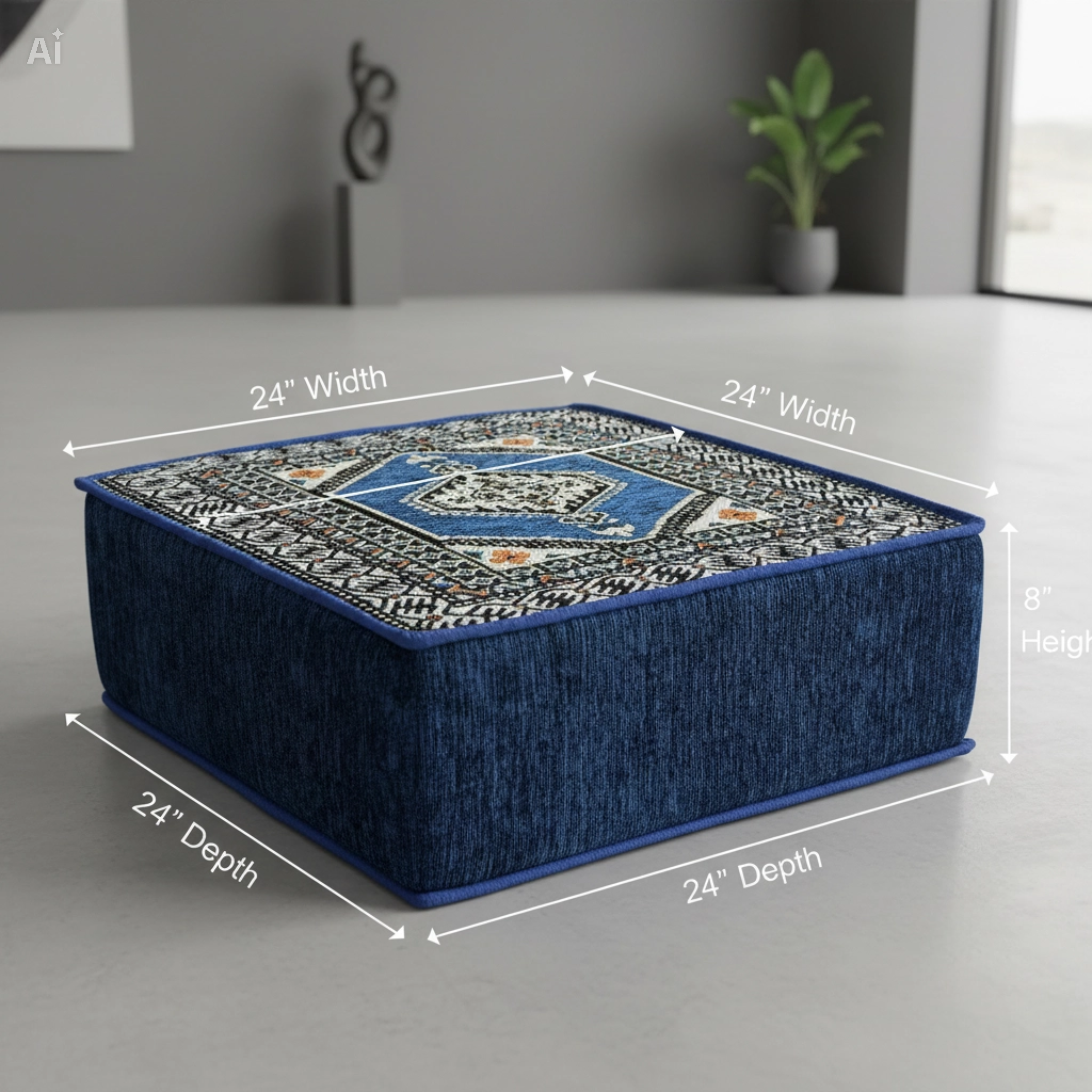 Blue L-Shaped Sofa Set, Turkish Palace Floor Seating Sectional Modular Couch Set