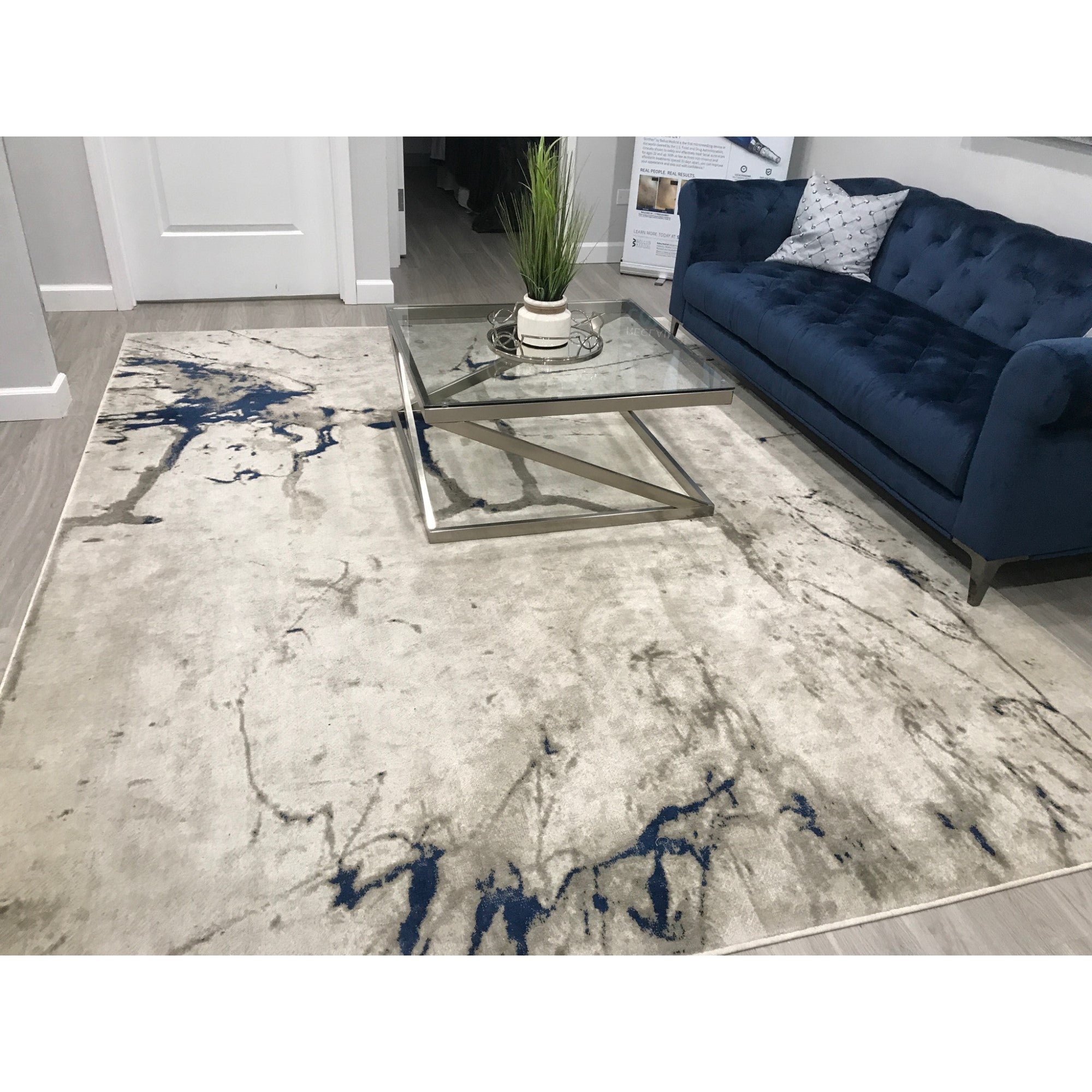 Pacific Blue Gray Brush Stroke Rug