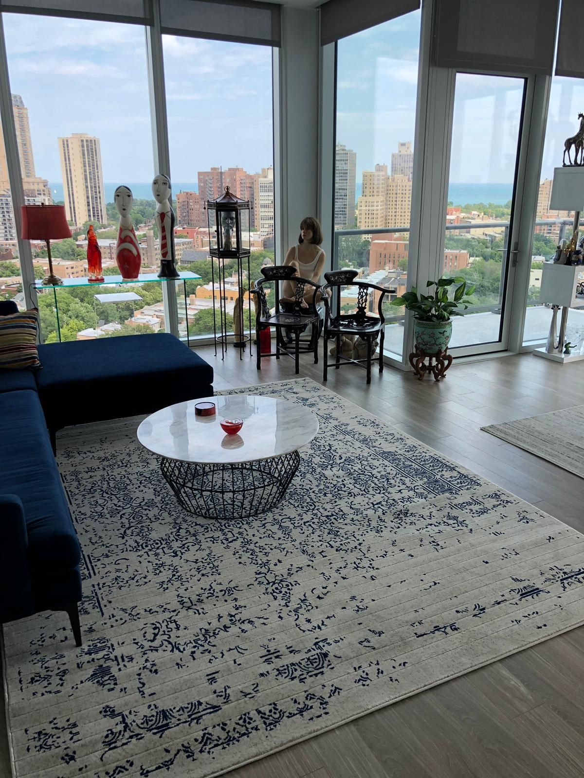 Pacific Turkish Distressed Rug with Light Gray and Blue