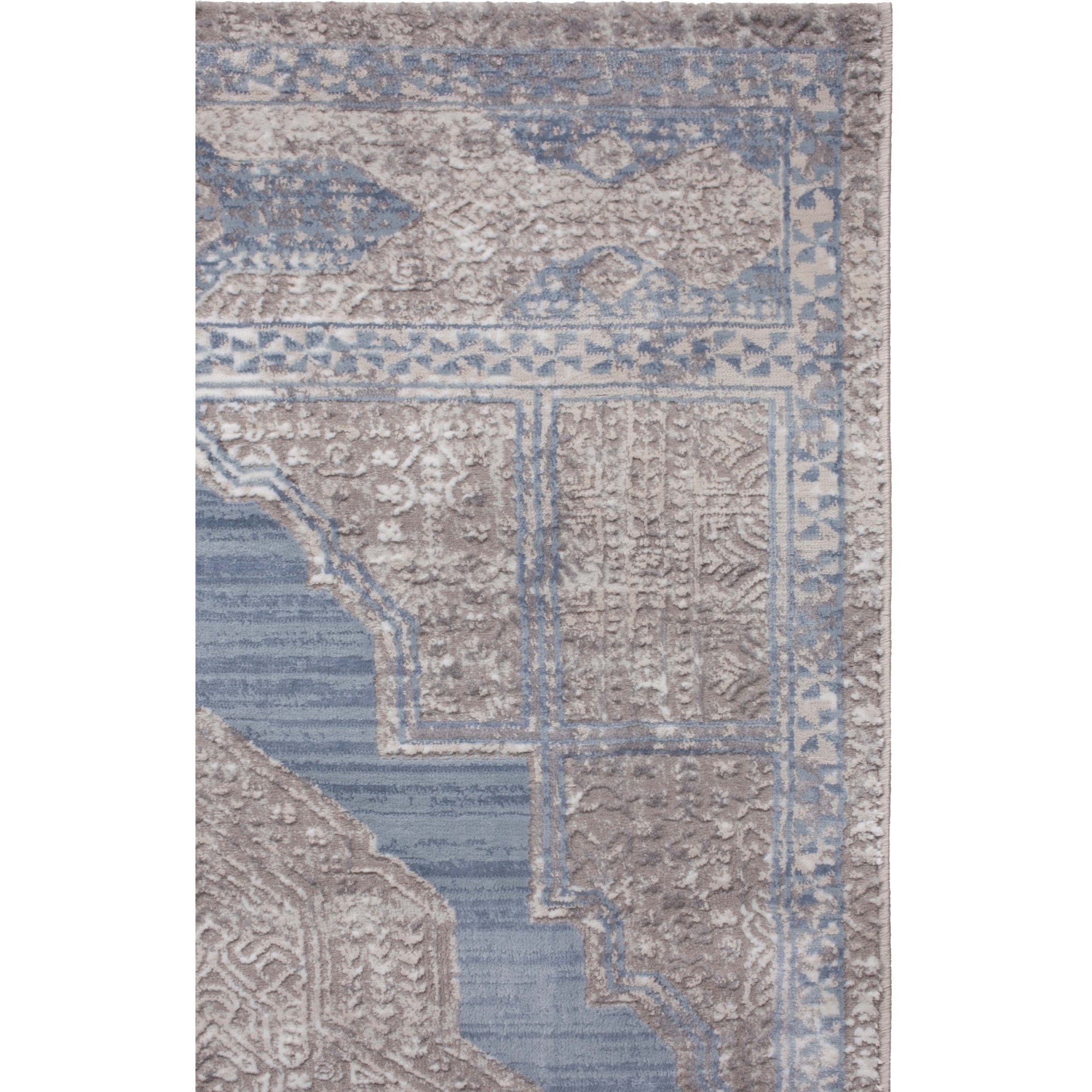 Pastel Chic Medallion Area Rug with Soft Gray & Baby Blue