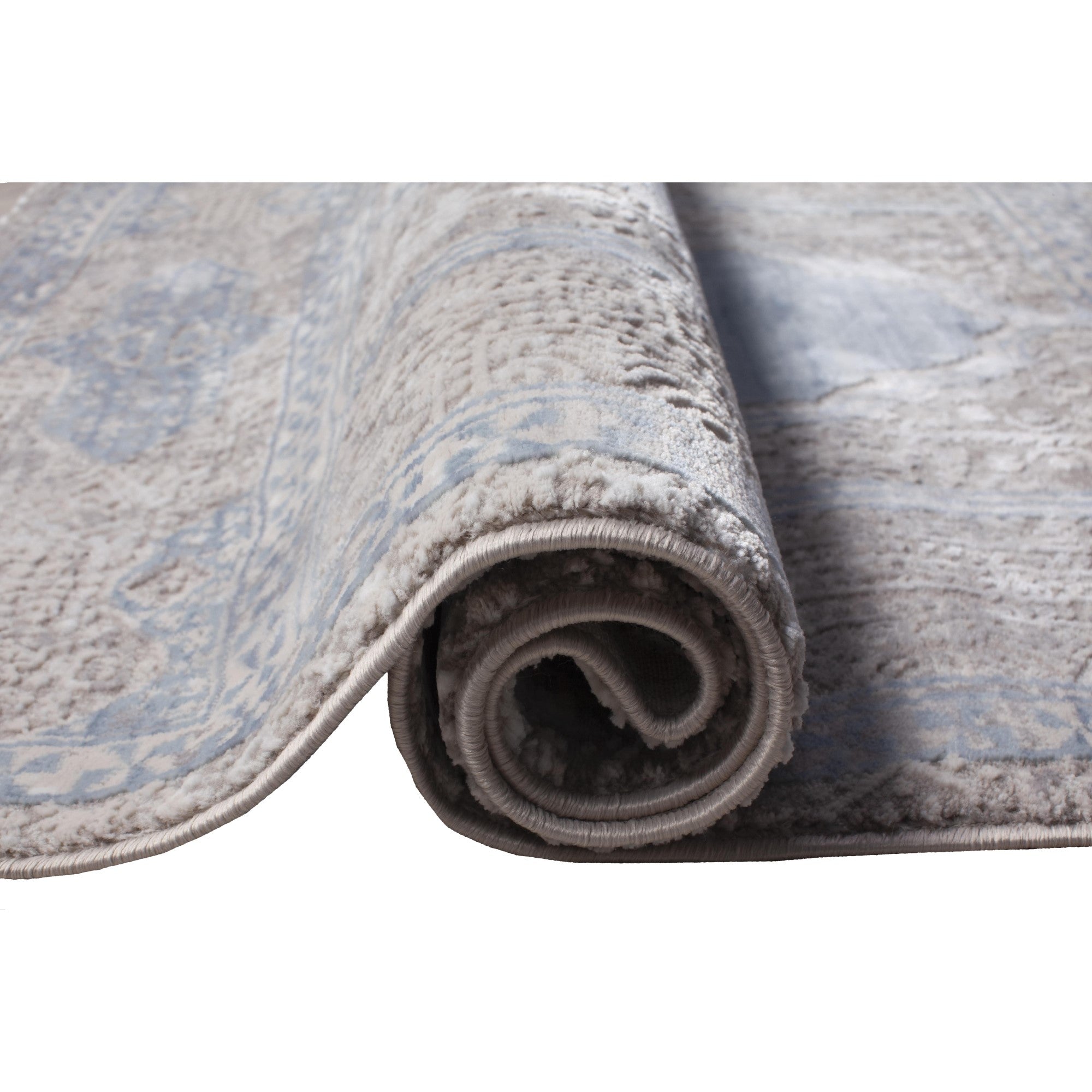 Pastel Chic Medallion Area Rug with Soft Gray & Baby Blue