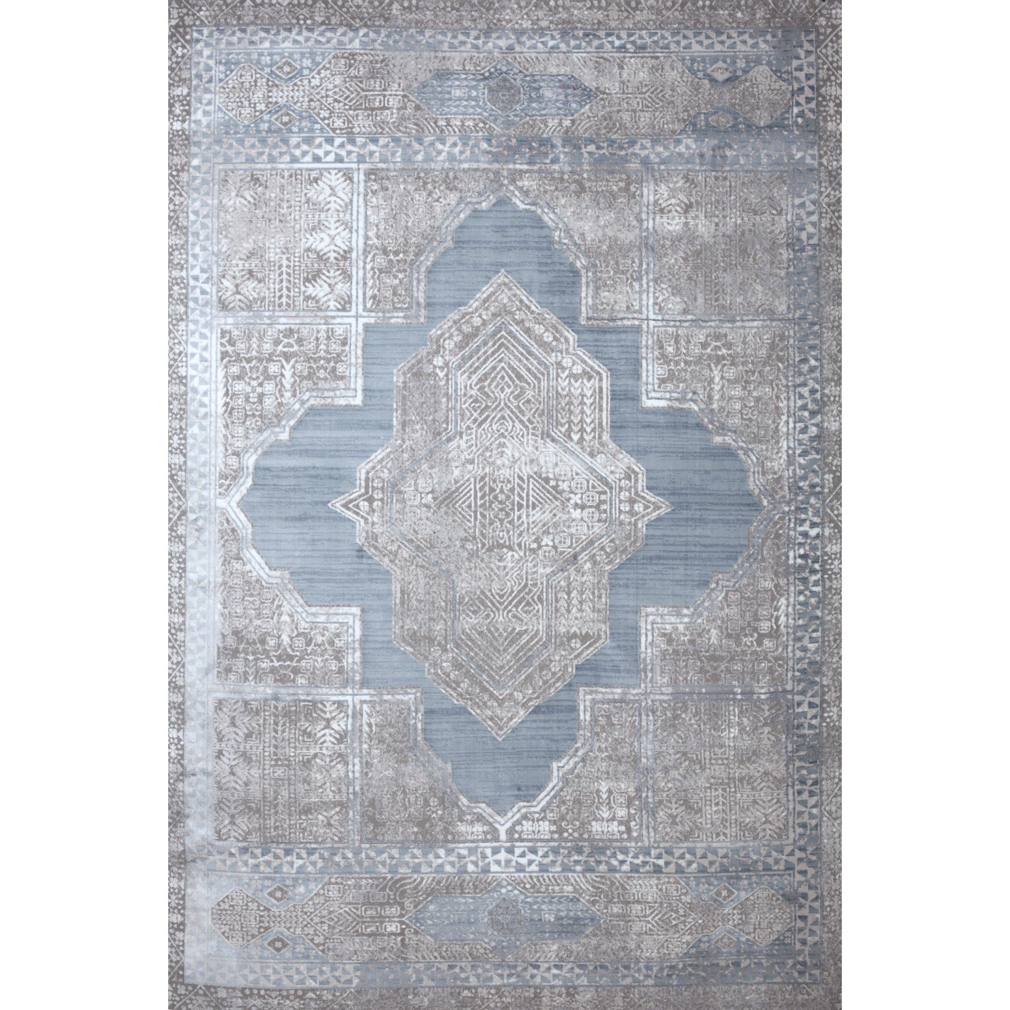 Pastel Chic Medallion Area Rug with Soft Gray & Baby Blue