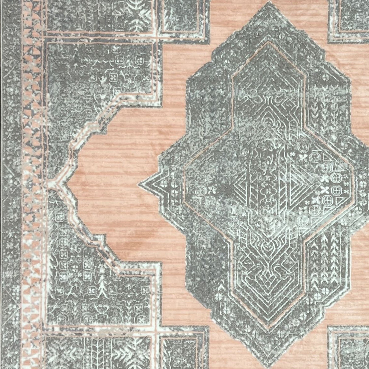 Pastel Chic Medallion Area Rug with Soft Peach & Pink
