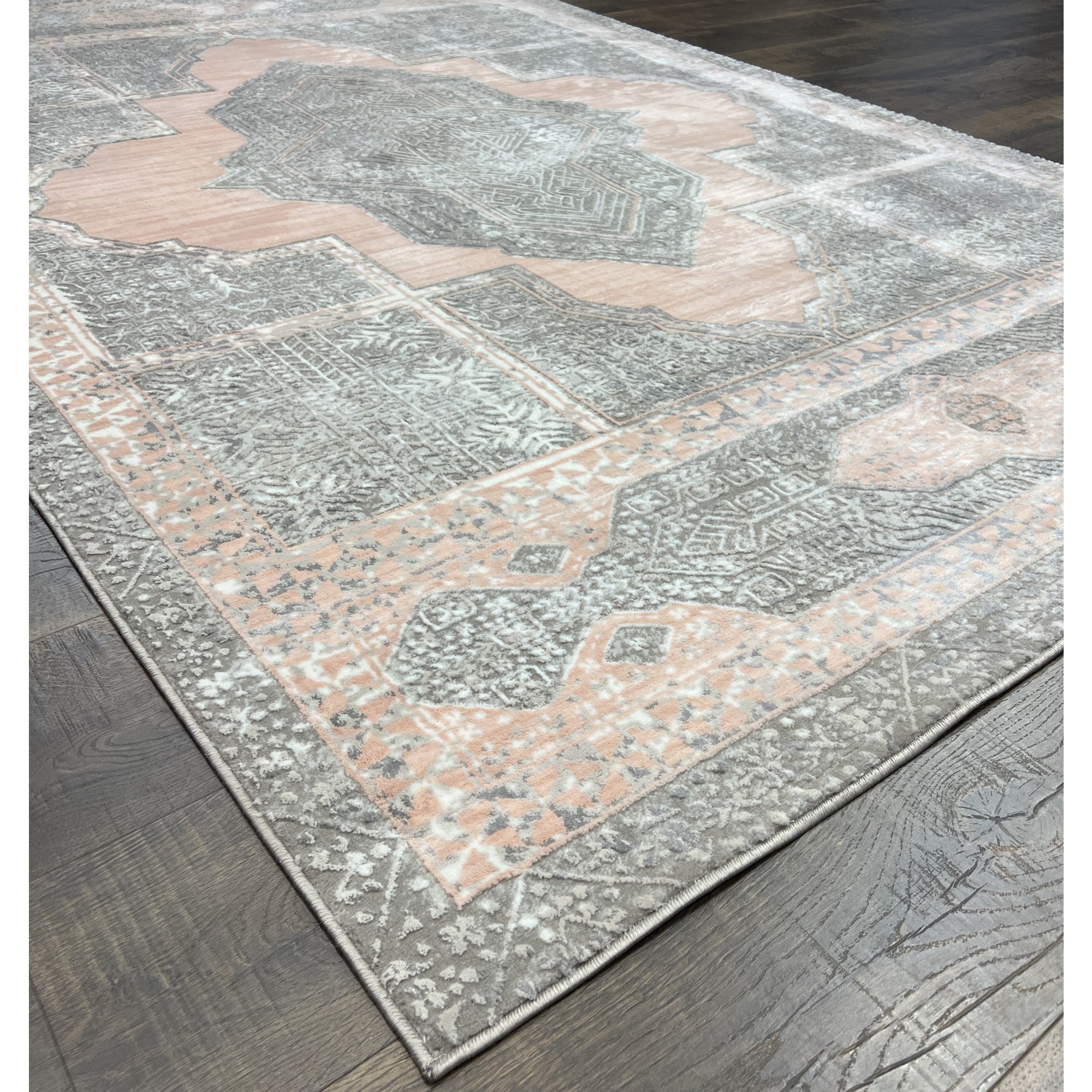 Pastel Chic Medallion Area Rug with Soft Peach & Pink