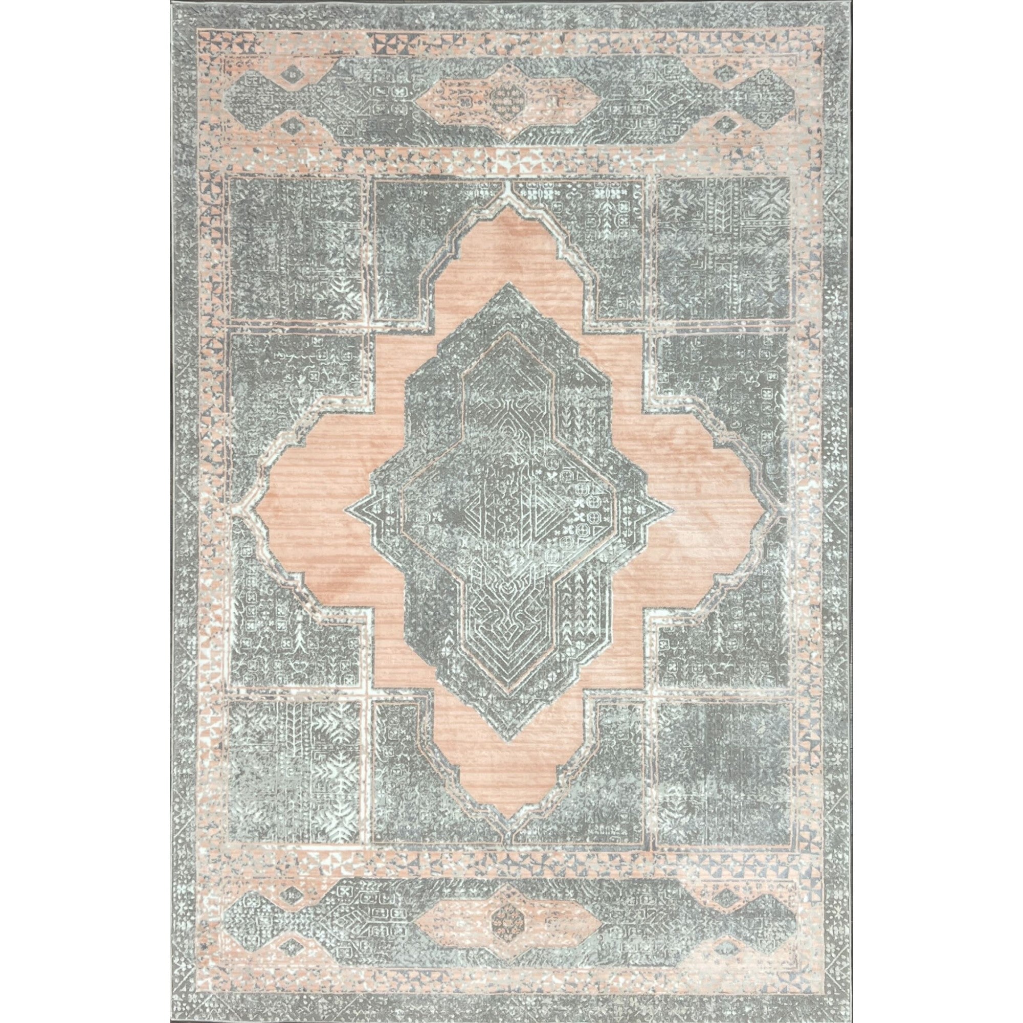 Pastel Chic Medallion Area Rug with Soft Peach & Pink