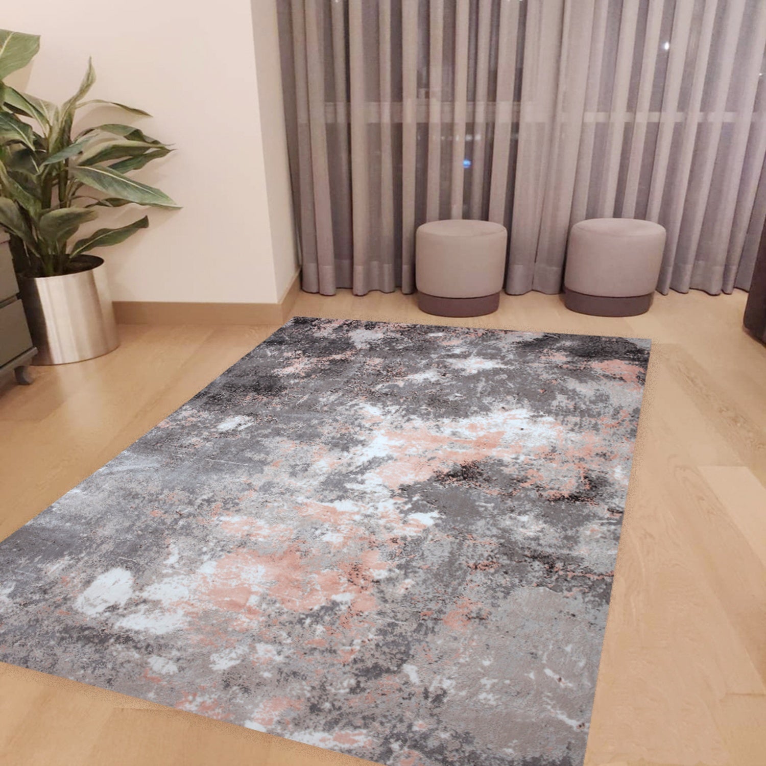 Pastel Modern Abstract Area Rug with Soft Peach & Pink