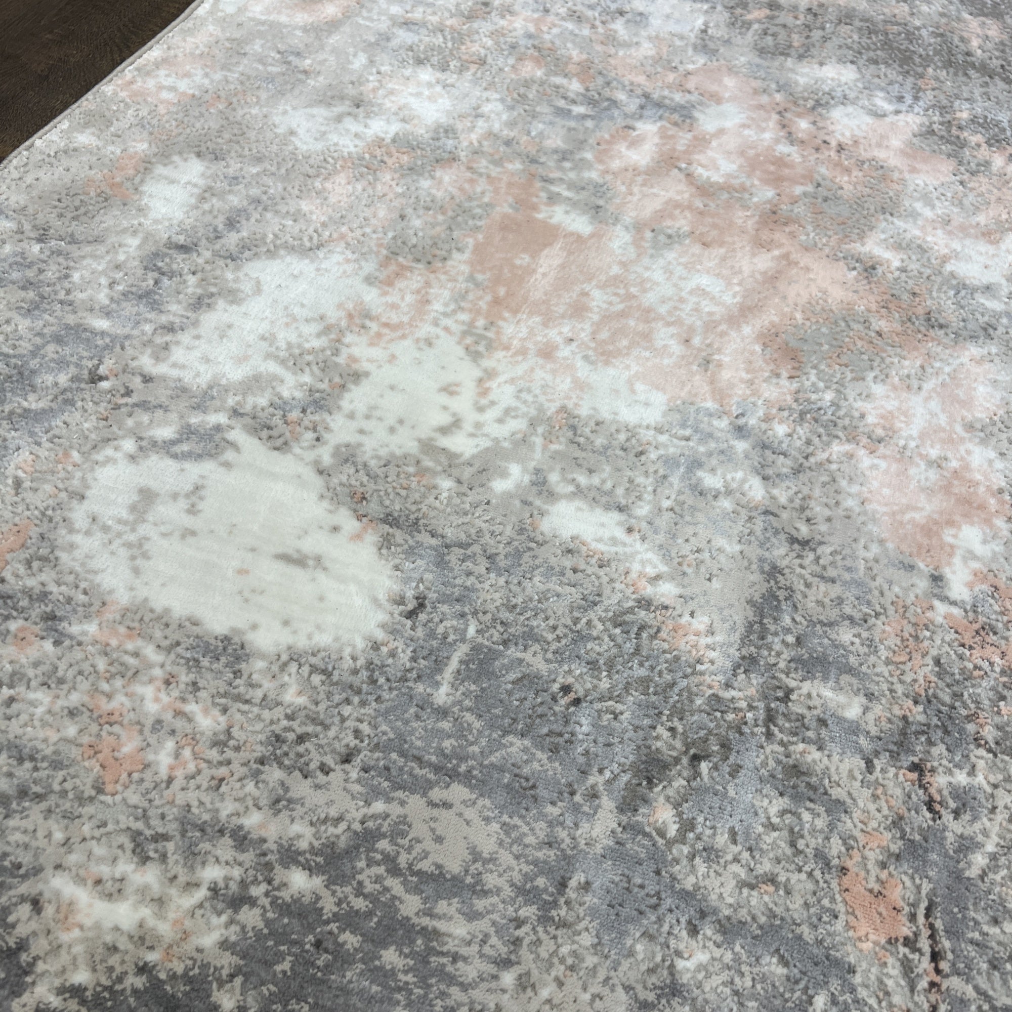 Pastel Modern Abstract Area Rug with Soft Peach & Pink