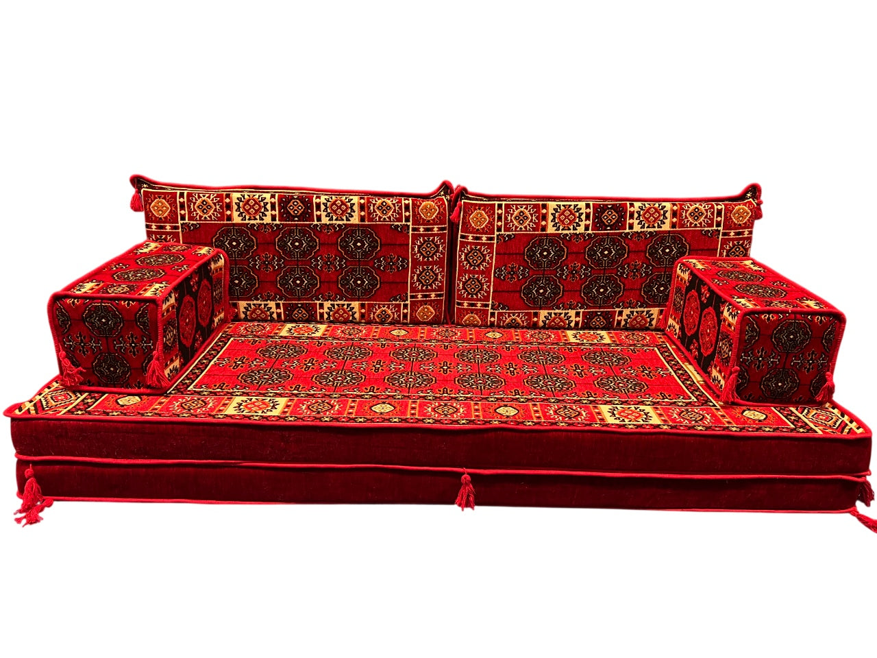 Red Loveseat Sofa Set, Bukhara Floor Seating Sectional Modular Couch Set