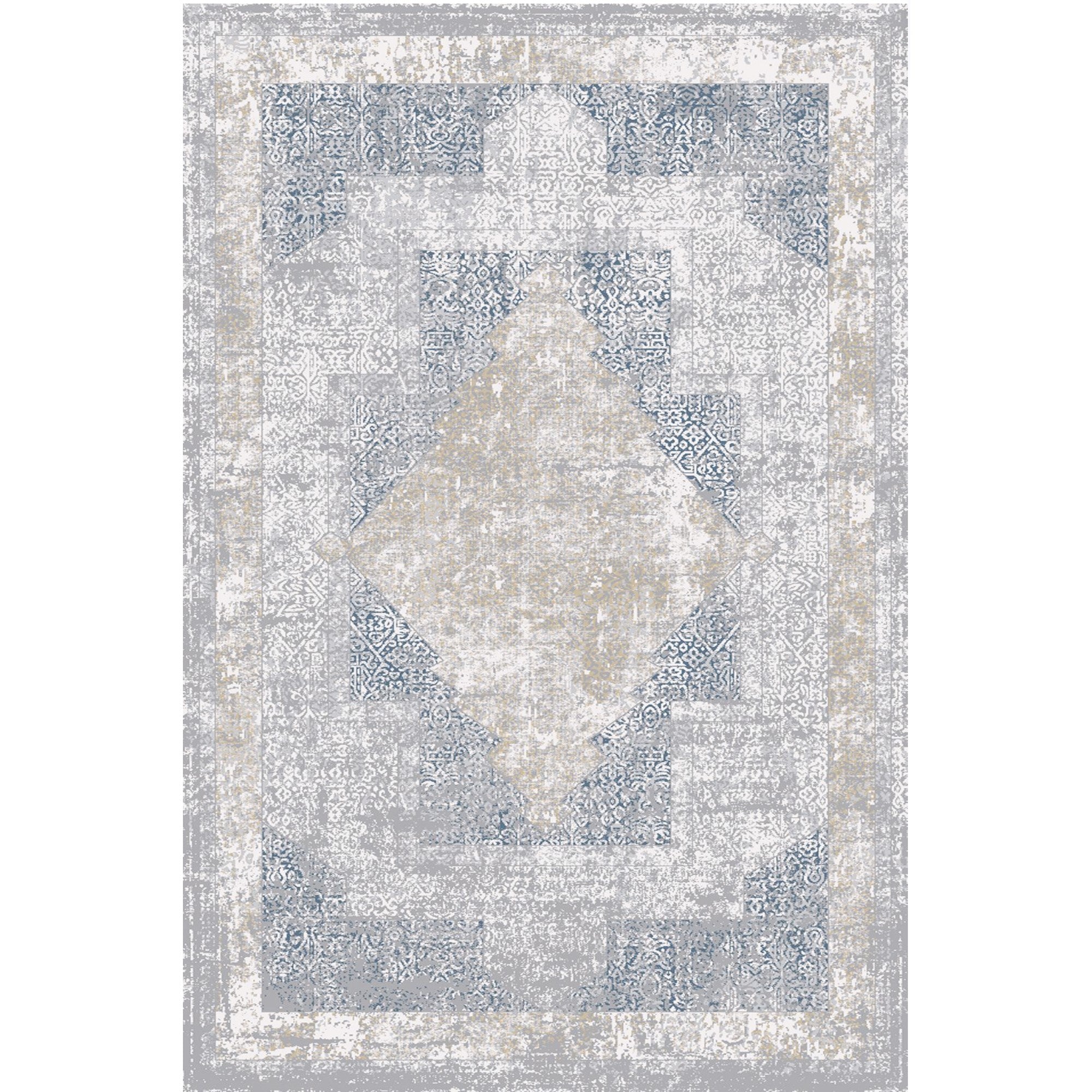 Smyrna Luxurious Soft Diamond Rug in Muted Gold and Grayish Blue