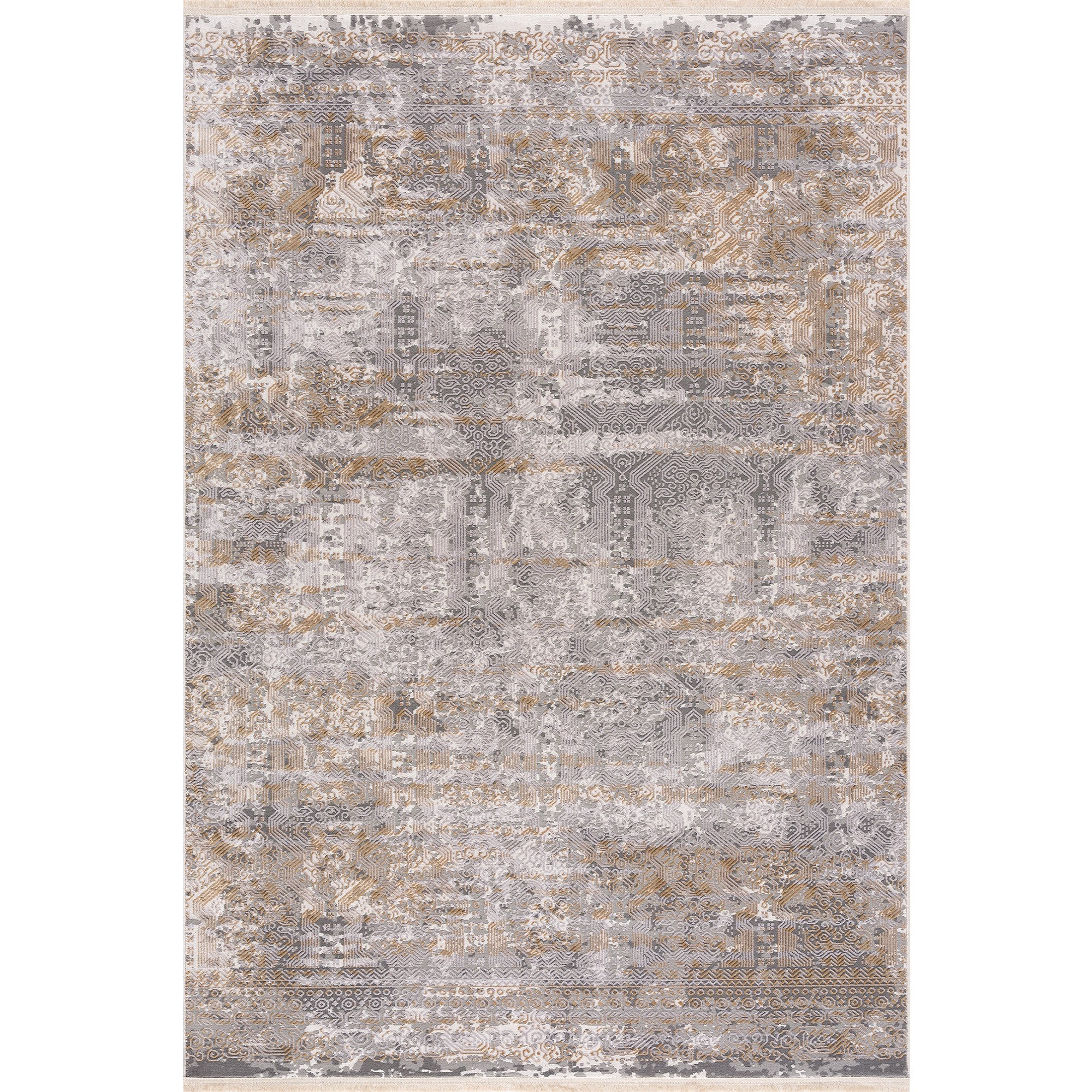 Smyrna Luxurious Textured Water Flow Rug in Muted Gold and Grayish Blue