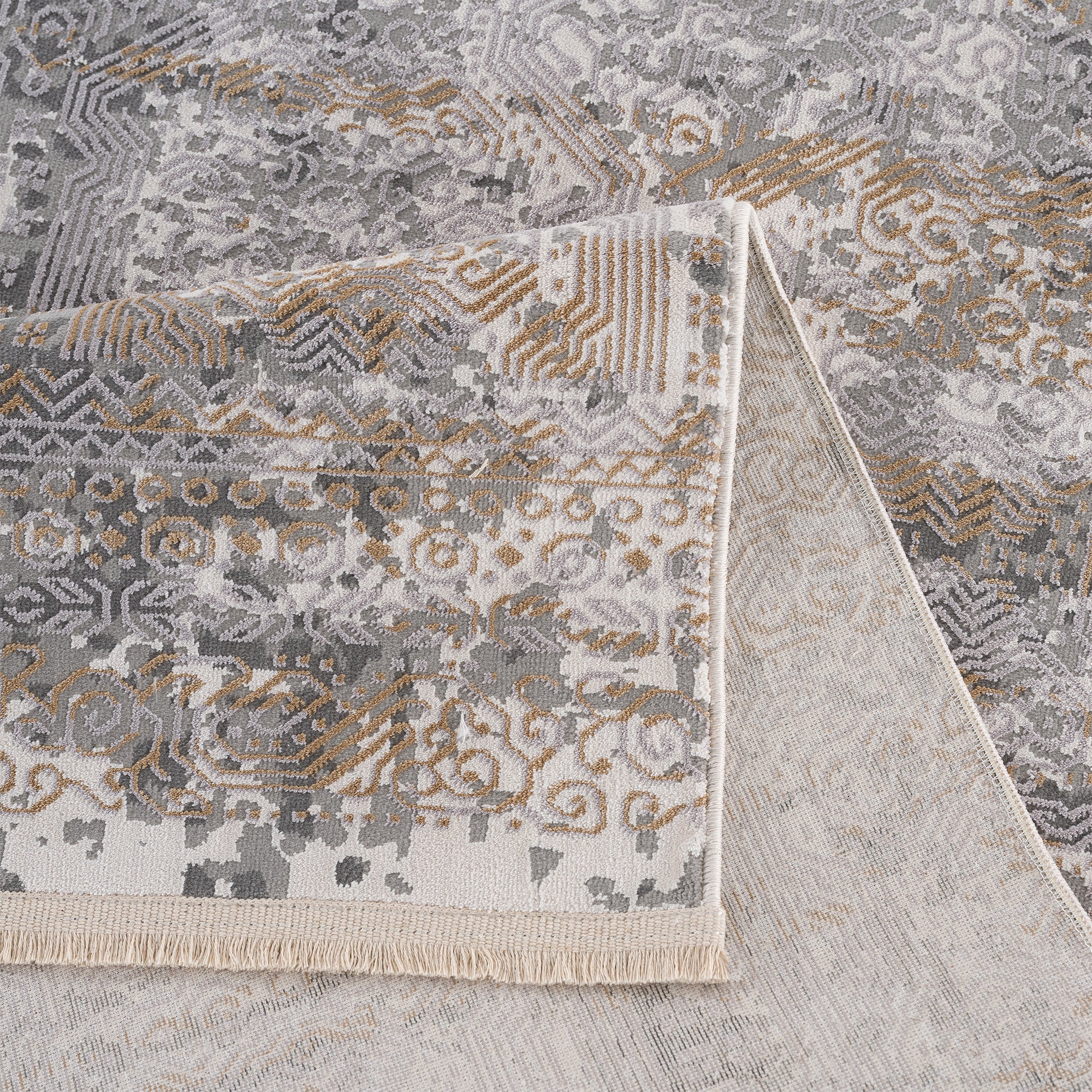 Smyrna Luxurious Textured Water Flow Rug in Muted Gold and Grayish Blue