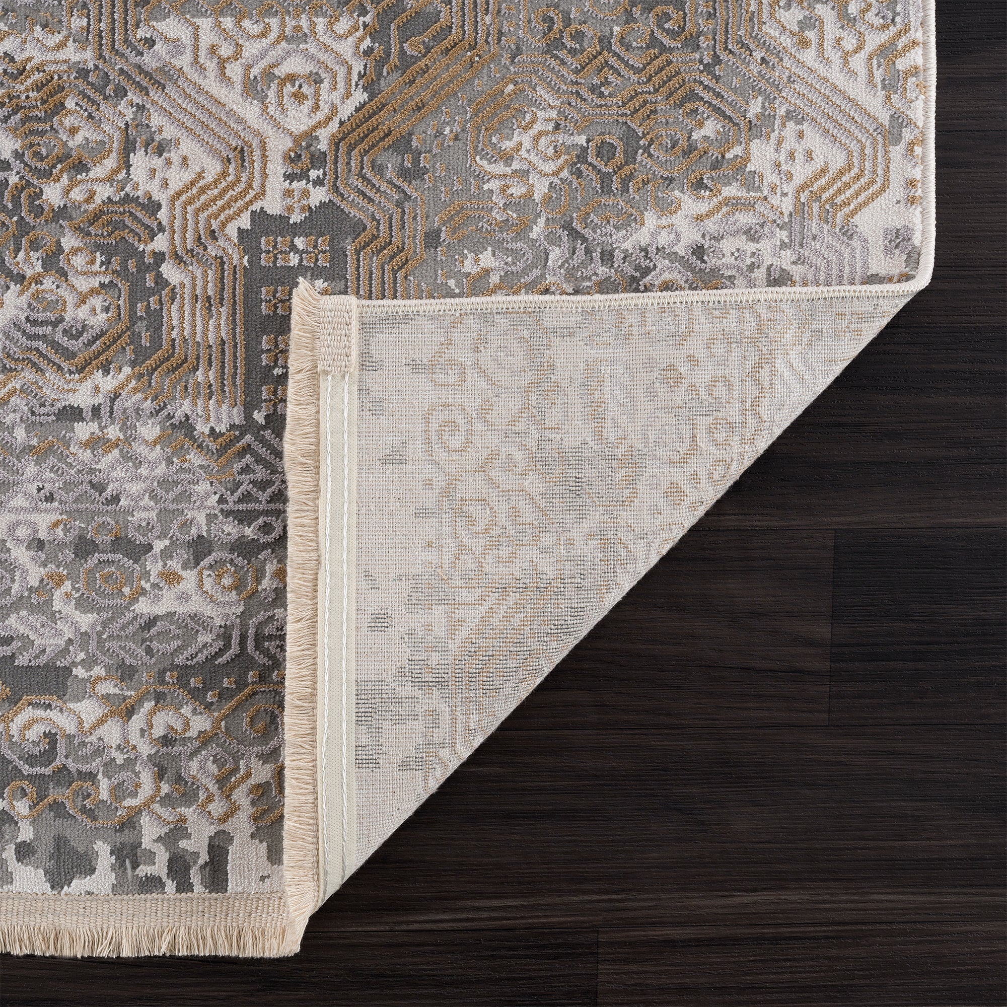 Smyrna Luxurious Textured Water Flow Rug in Muted Gold and Grayish Blue