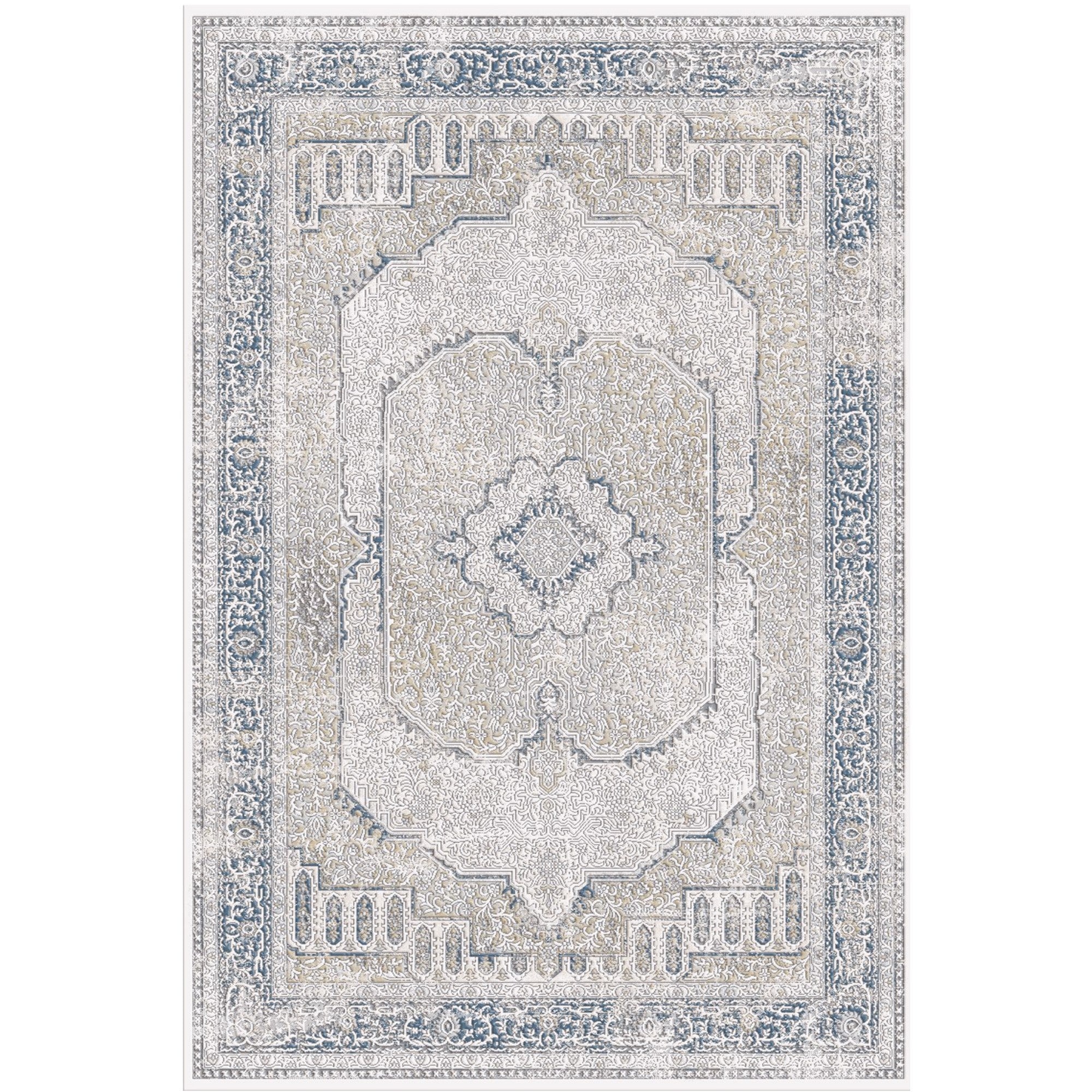 Smyrna Luxurious Turkish Medallion Rug in Gold and Blue
