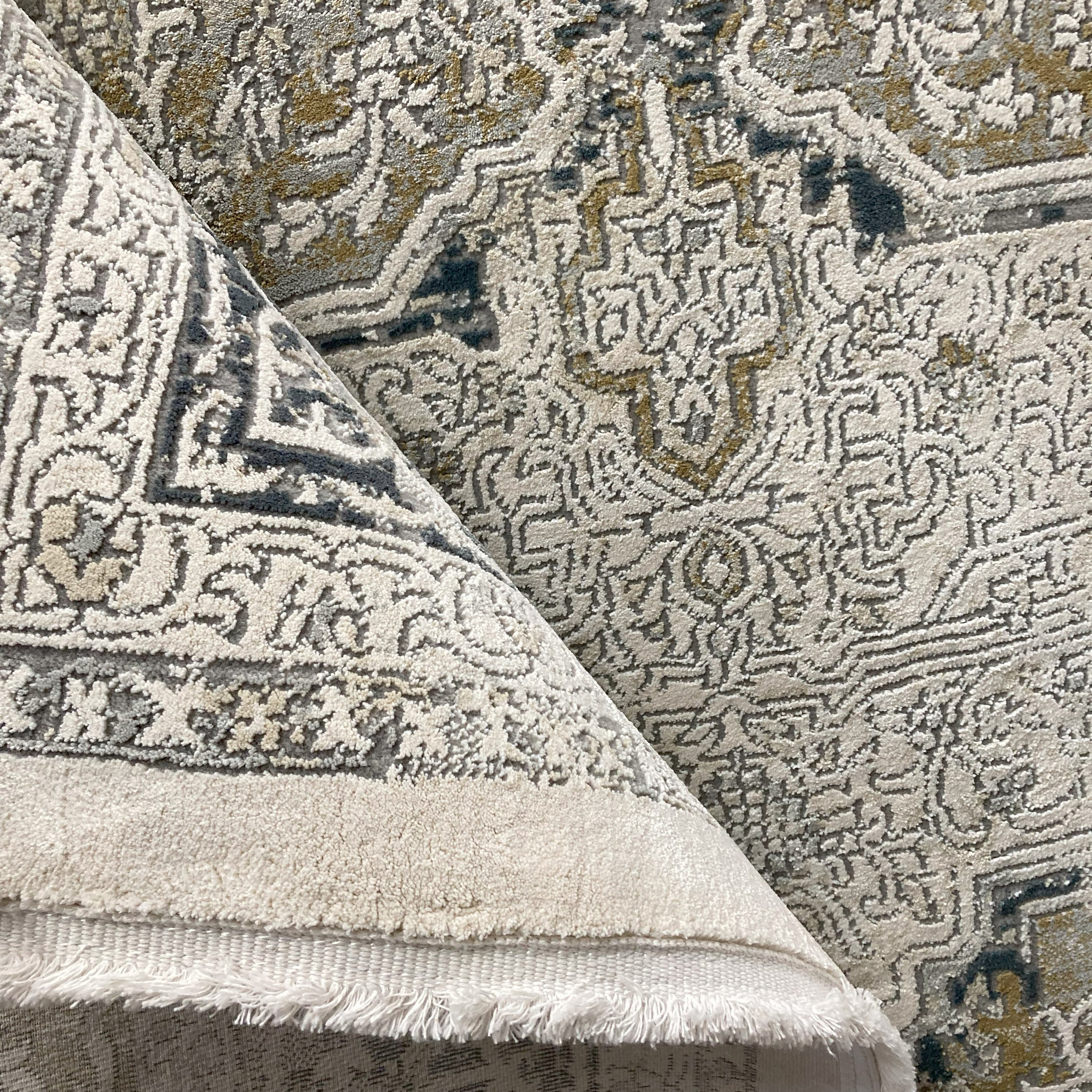 Smyrna Luxurious Turkish Medallion Rug in Gold and Blue