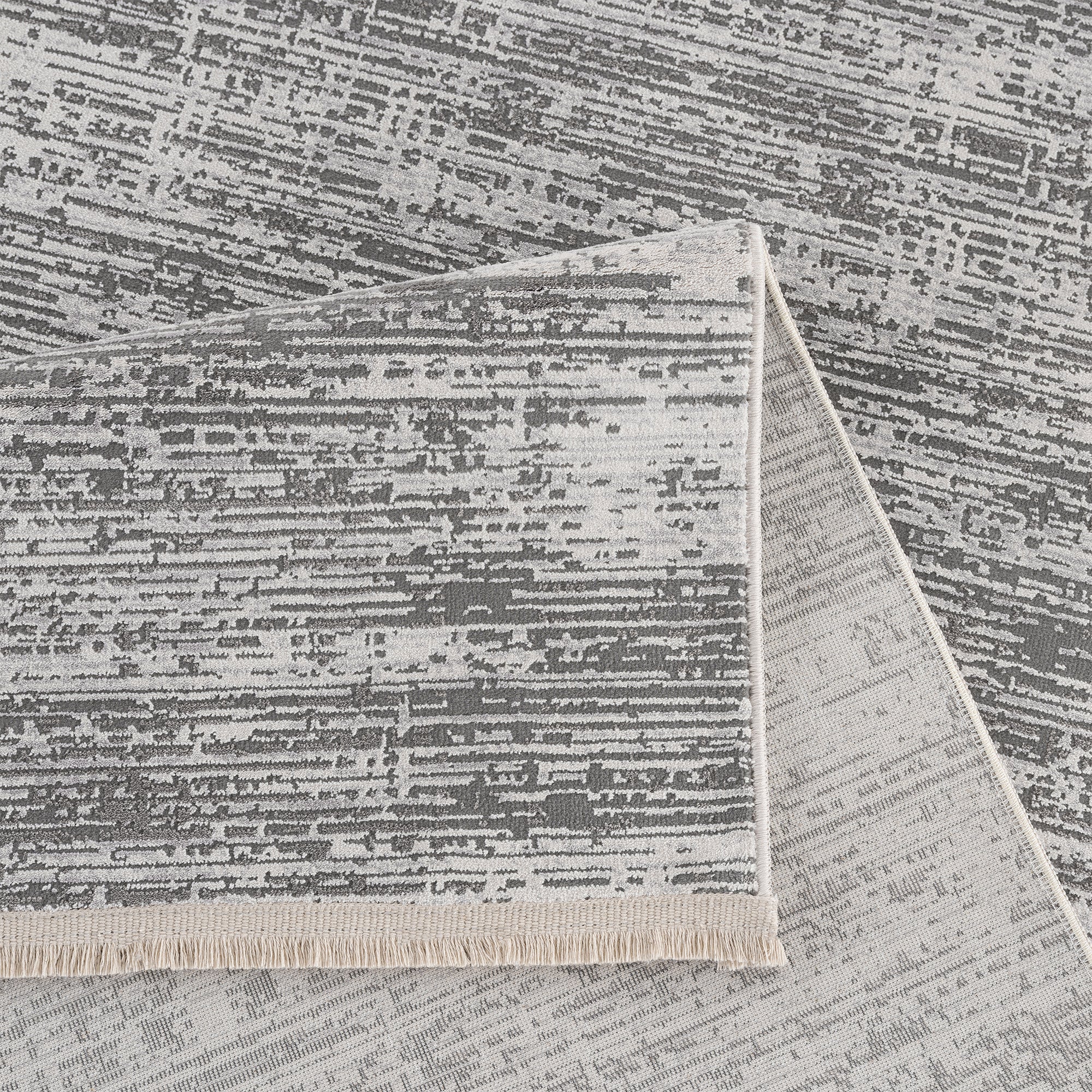 Smyrna Subtle Minimalist Rug in Muted Gray, Silver and White