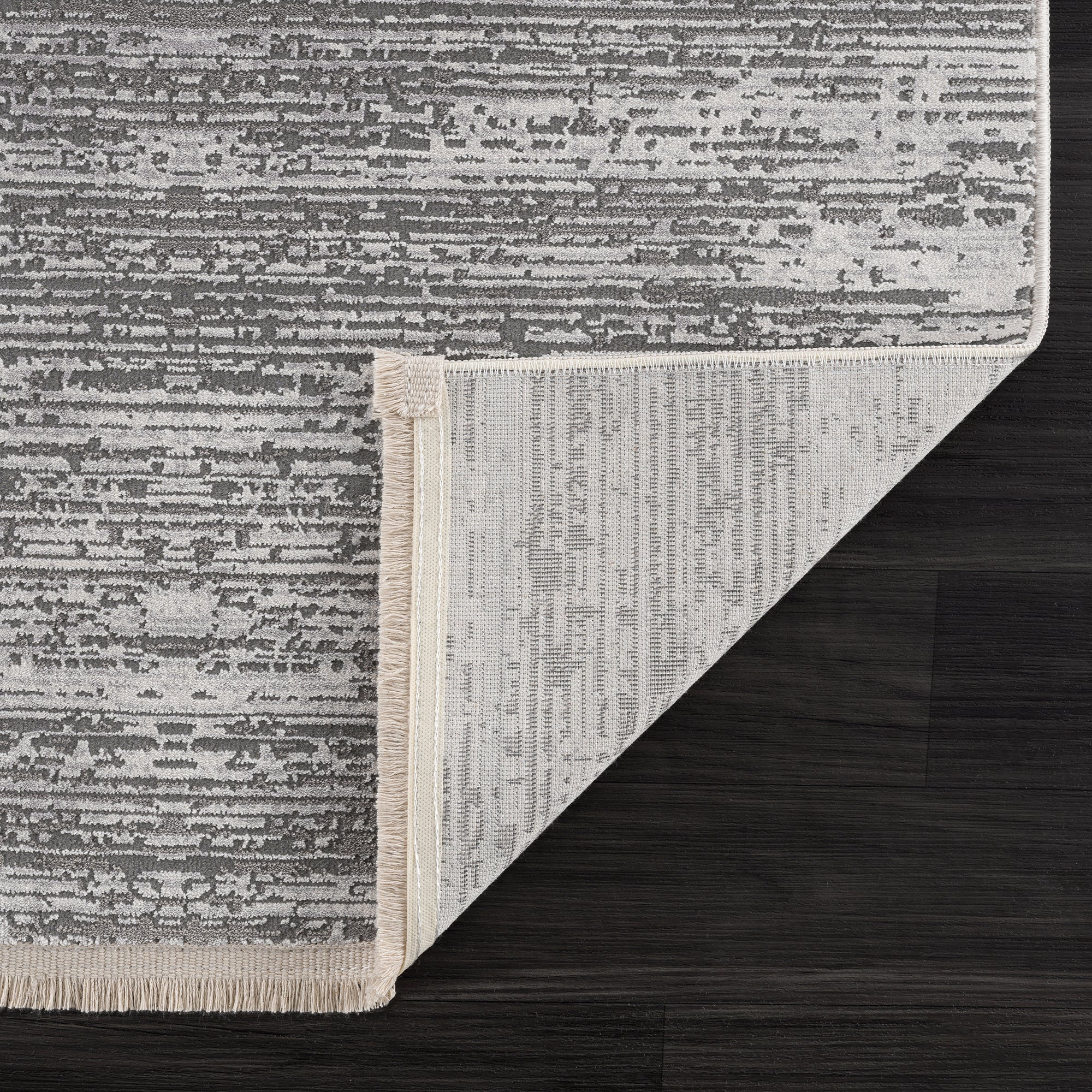 Smyrna Subtle Minimalist Rug in Muted Gray, Silver and White