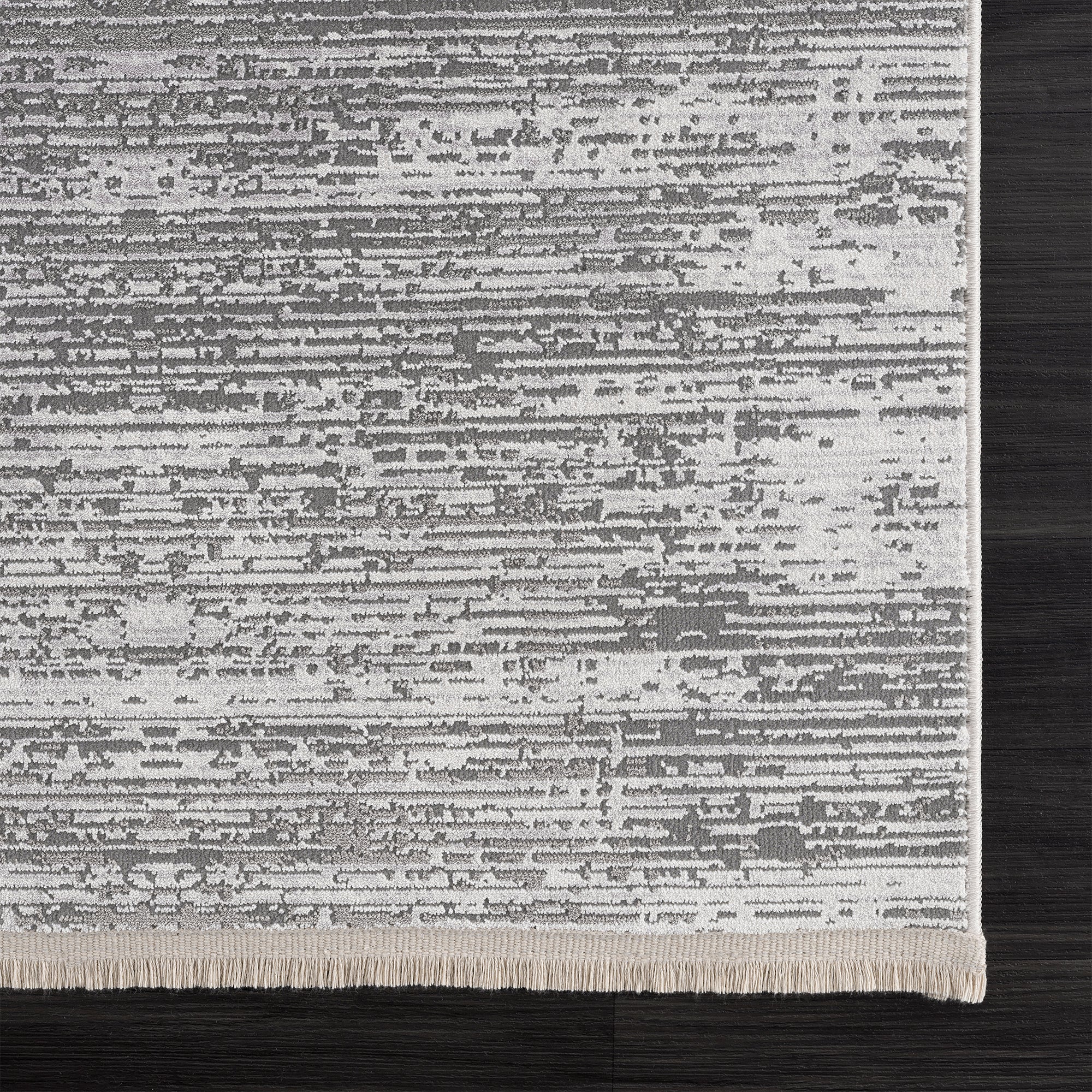 Smyrna Subtle Minimalist Rug in Muted Gray, Silver and White