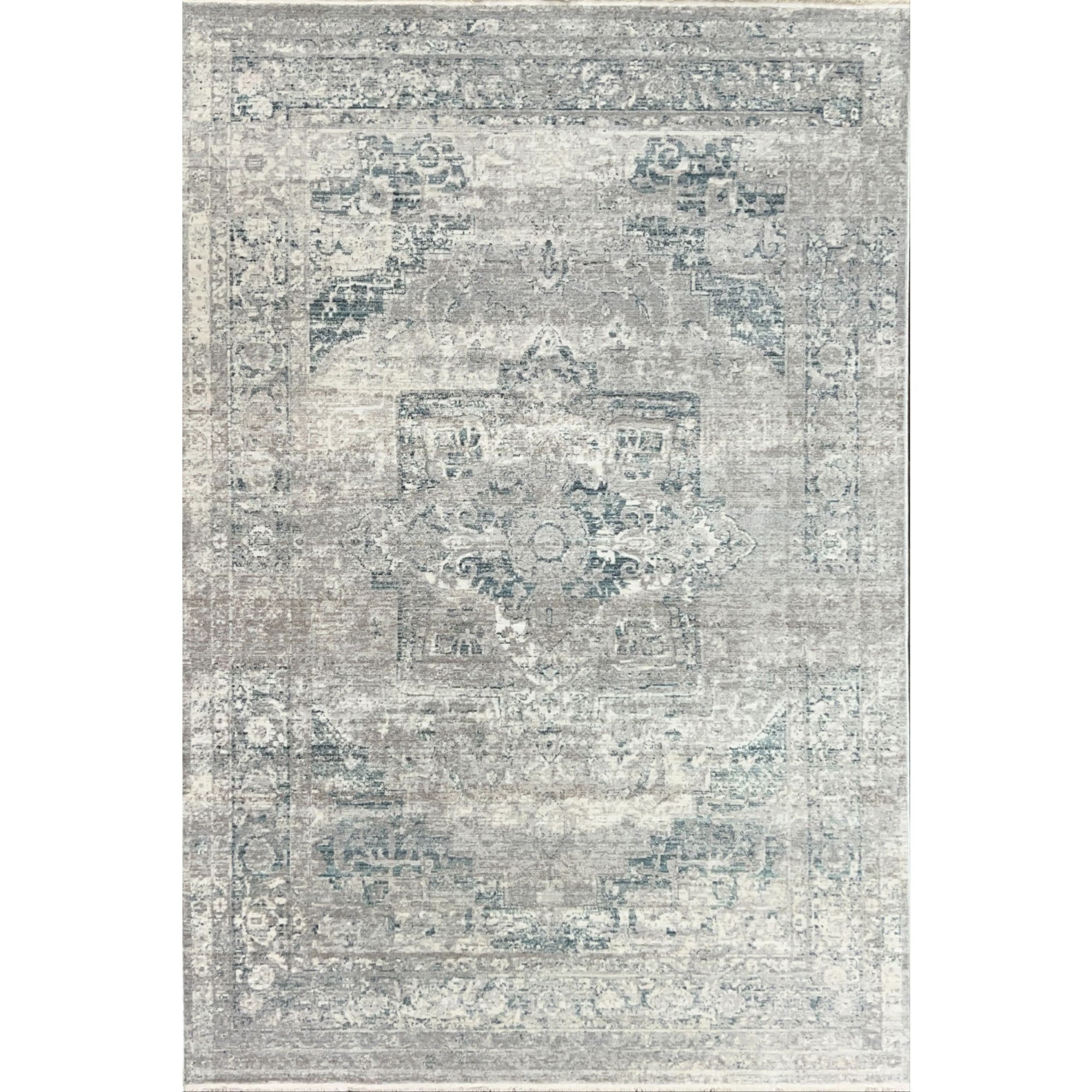 Unicasso Vintage Light Gray Medallion Rug with Soft Short Pile