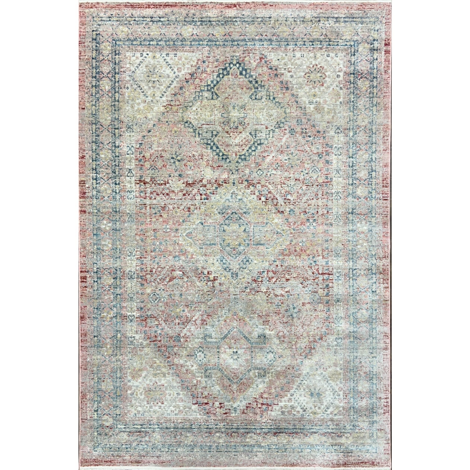 Unicasso Vintage Muted Pinkish Red Diamond Trellis Rug with Soft Short Pile