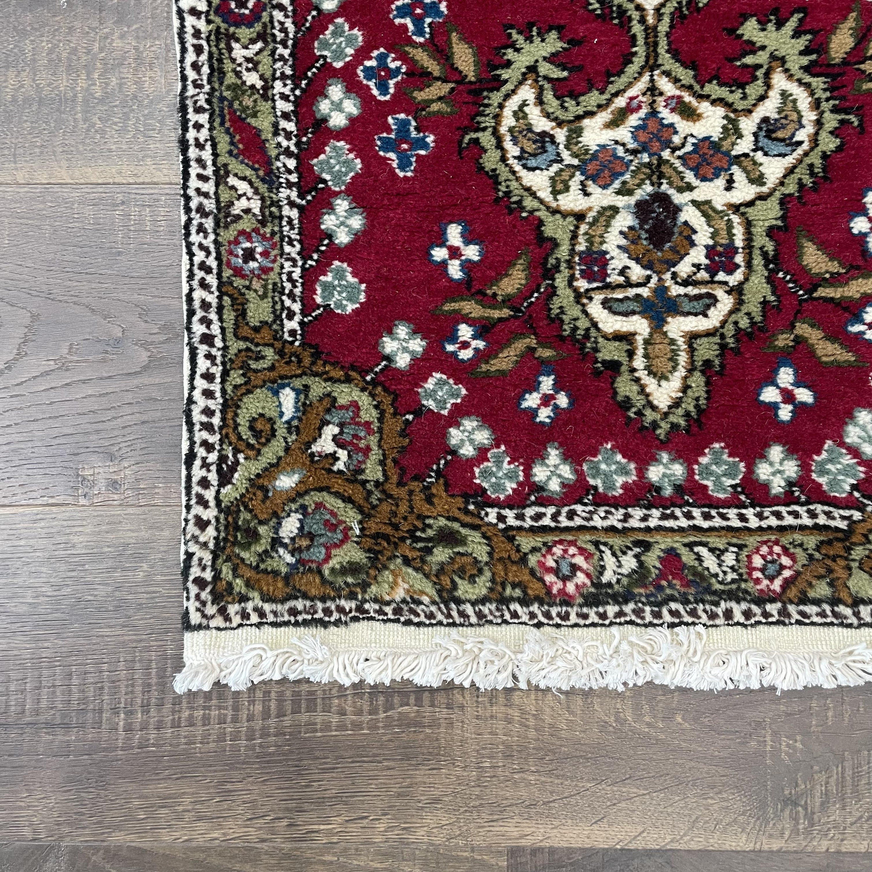 2x4 Red and Green Small Size Big Impact Hand-Knotted Rug - 1'10"x3'8"