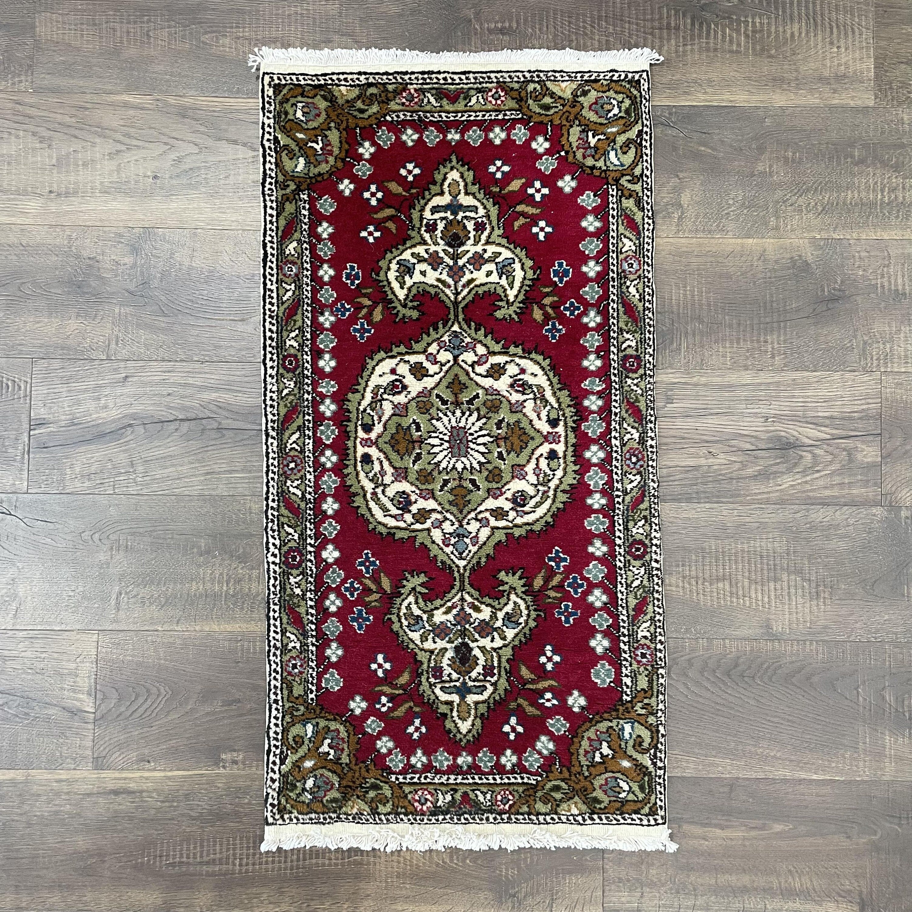 2x4 Red and Green Small Size Big Impact Hand-Knotted Rug - 1'10"x3'8"