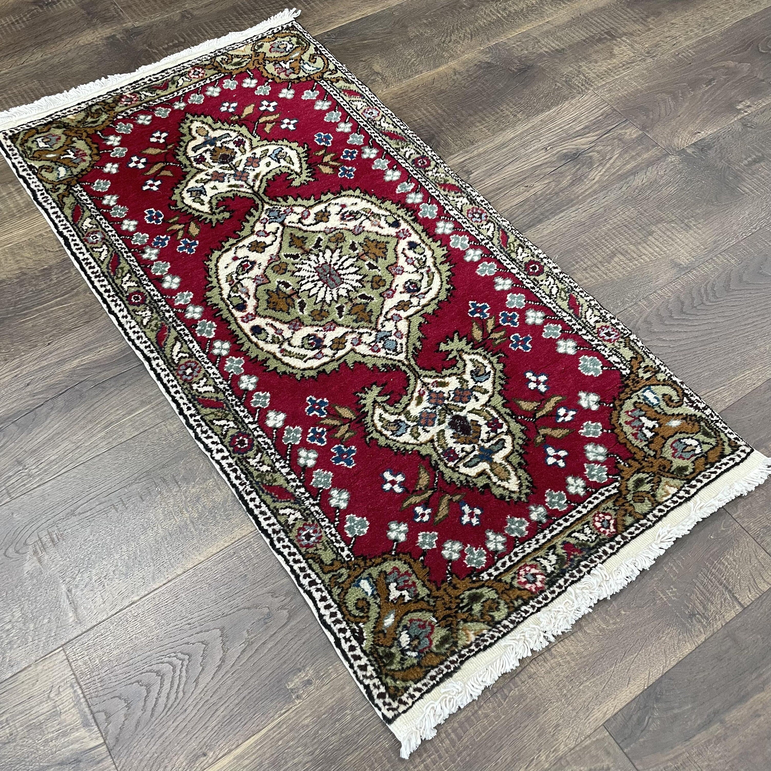 2x4 Red and Green Small Size Big Impact Hand-Knotted Rug - 1'10"x3'8"