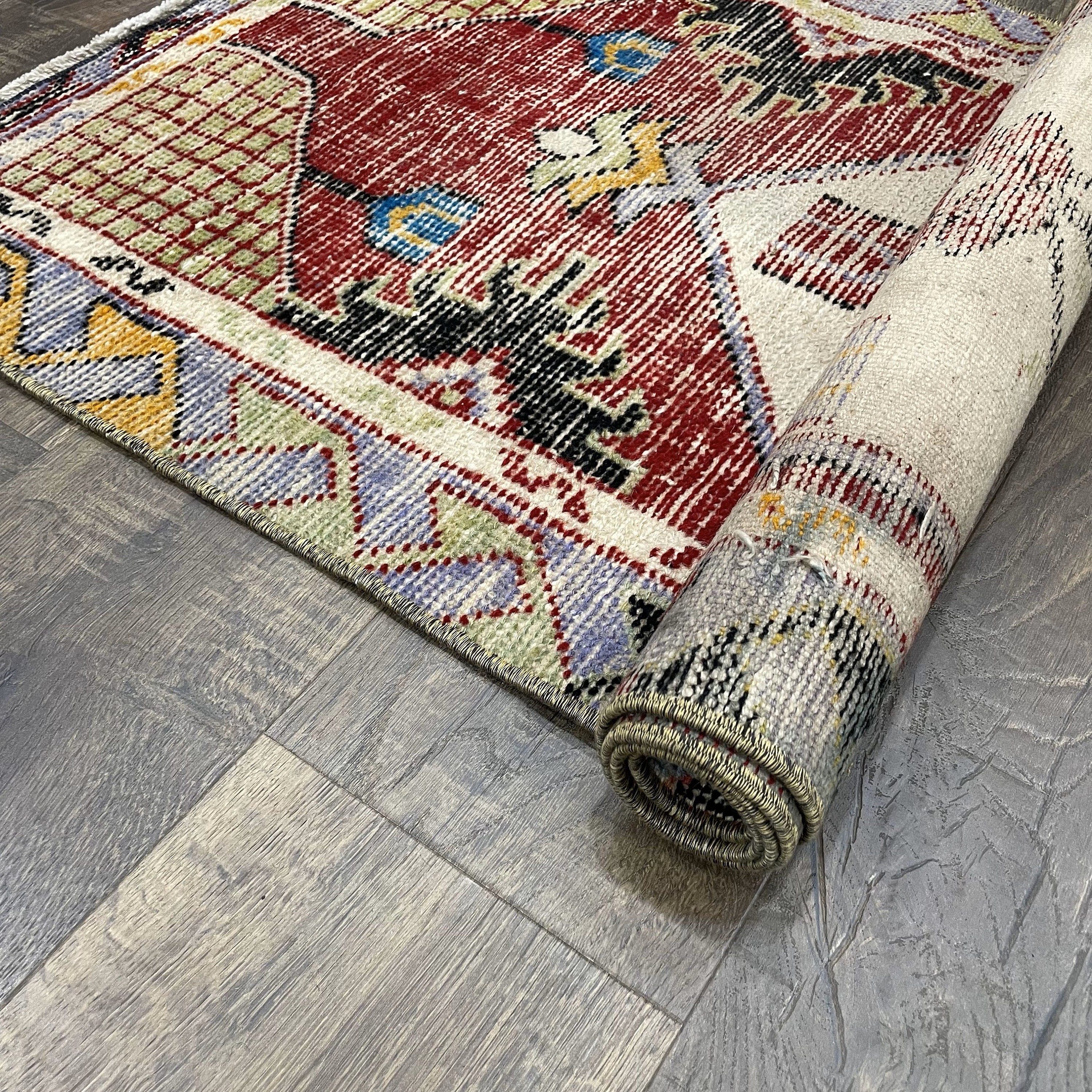 5 FT Runner Turkish Distressed Handmade Wool Rug - 2'2"x4'10"