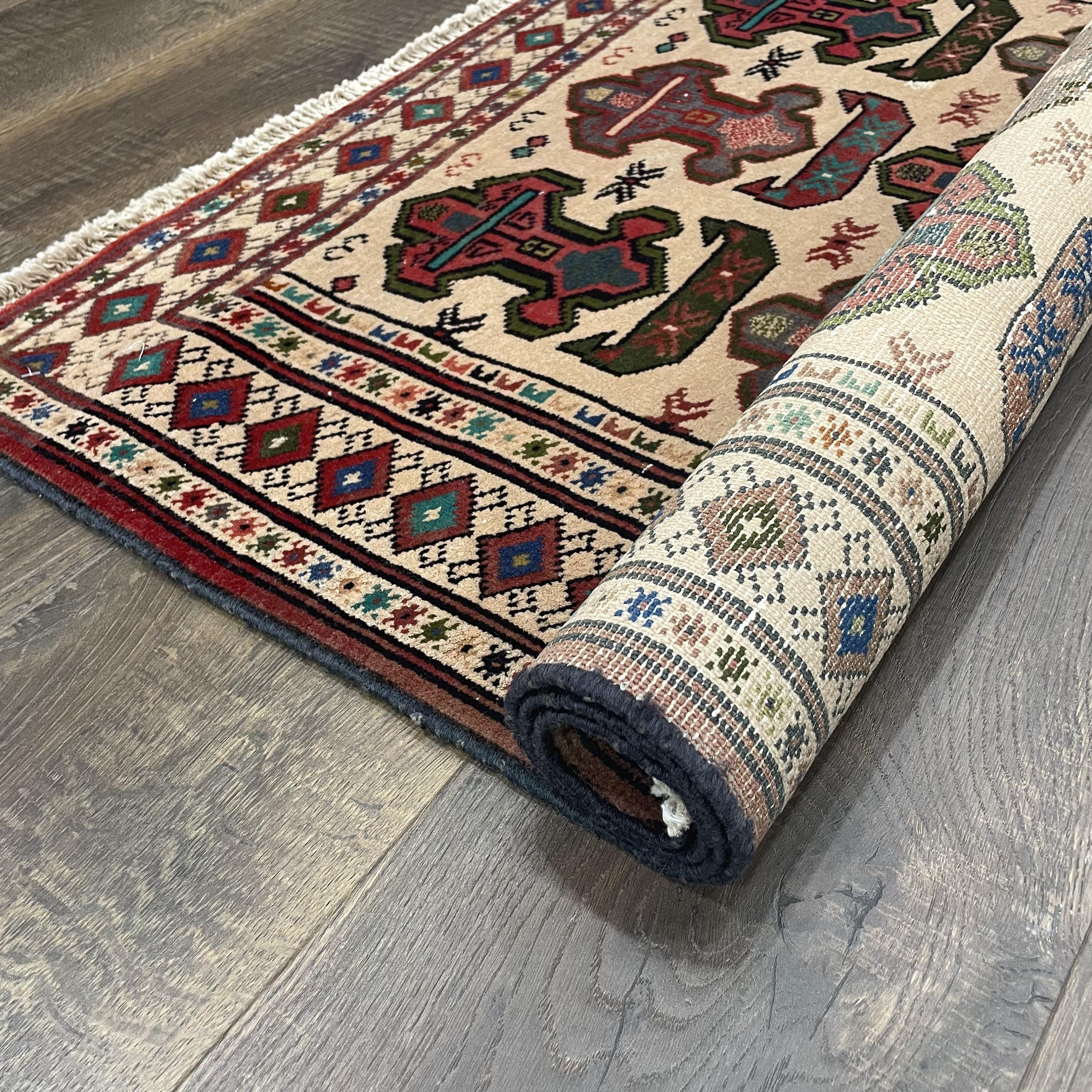 3x4 Rug Hand Knotted Vintage Traditional Geometric Wool Rug - 3'X3'9"
