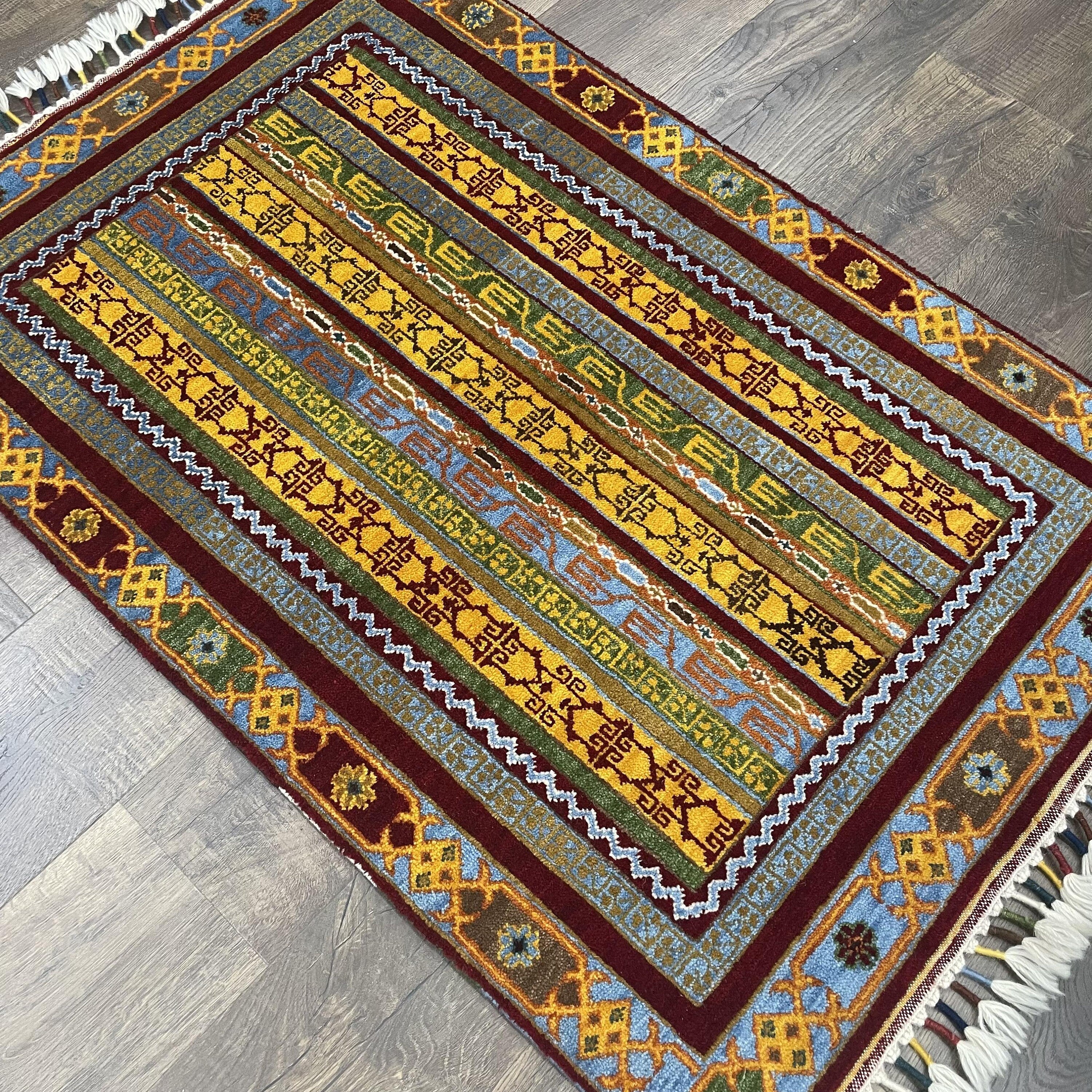 3x5 Vintage Turkish Rug with Color Pop, Hand-Knotted Boho Khorjin Rug - 2'8"x4'6"