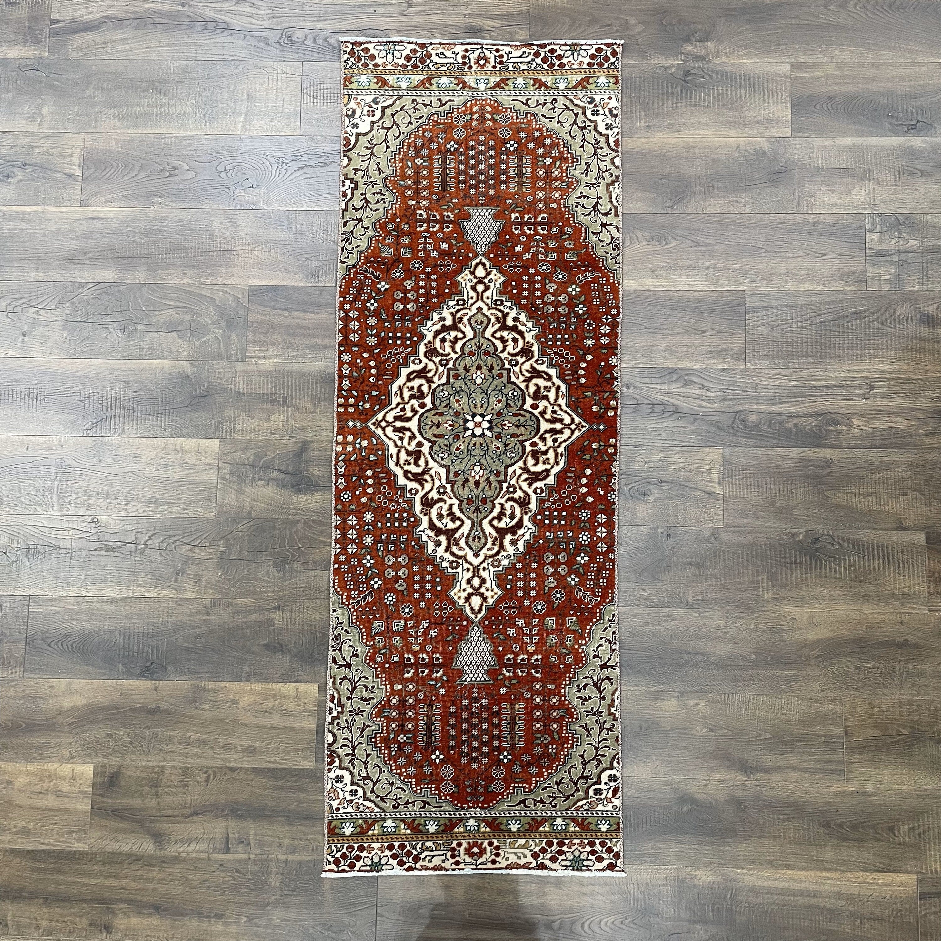 6.5 Ft Turkish Wool Runner Rug: Hand-Knotted Tribal Design