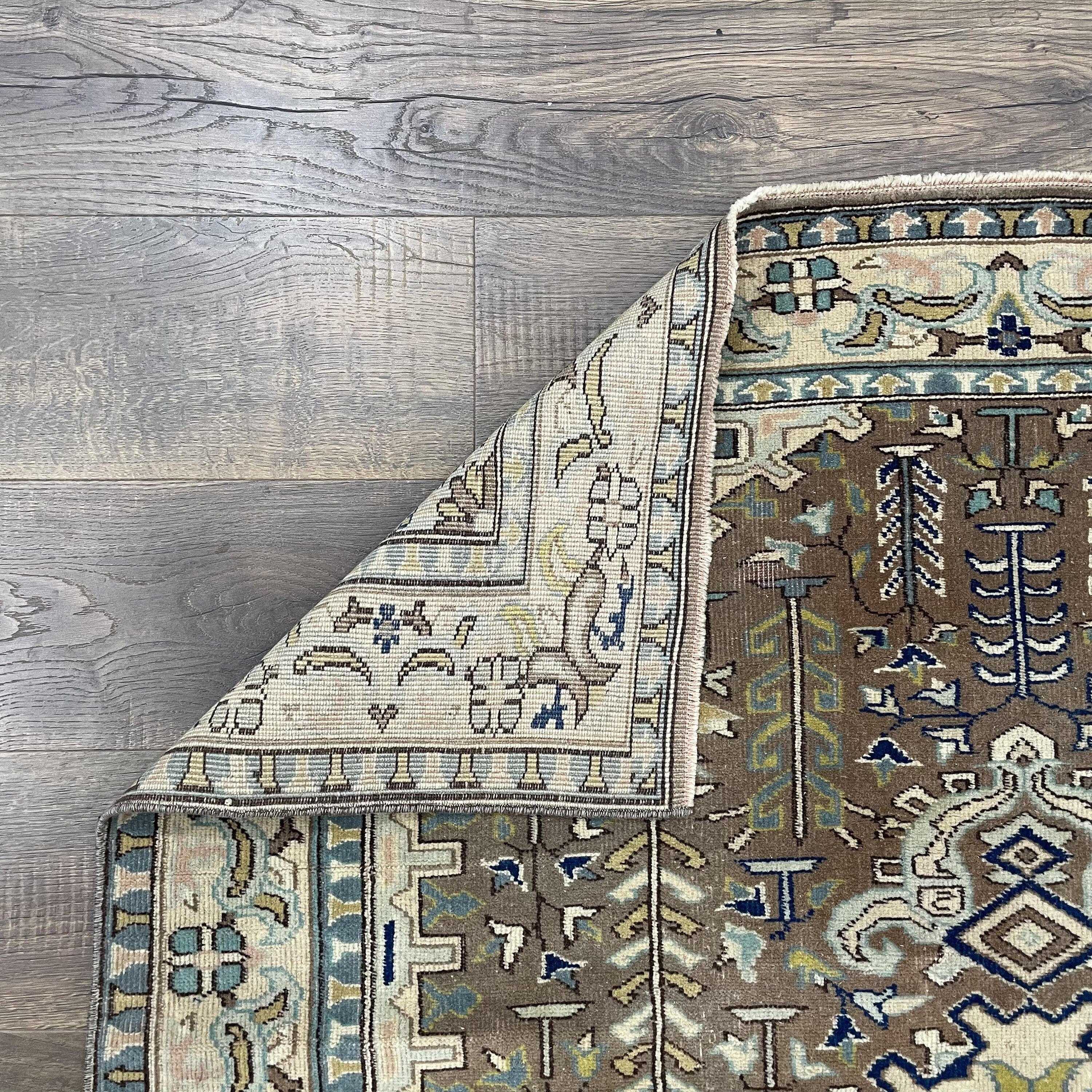 Hand-Knotted Turkish Area Rug: Vintage Anatolian Gray Taupe Wool (4’2”x5’4”)