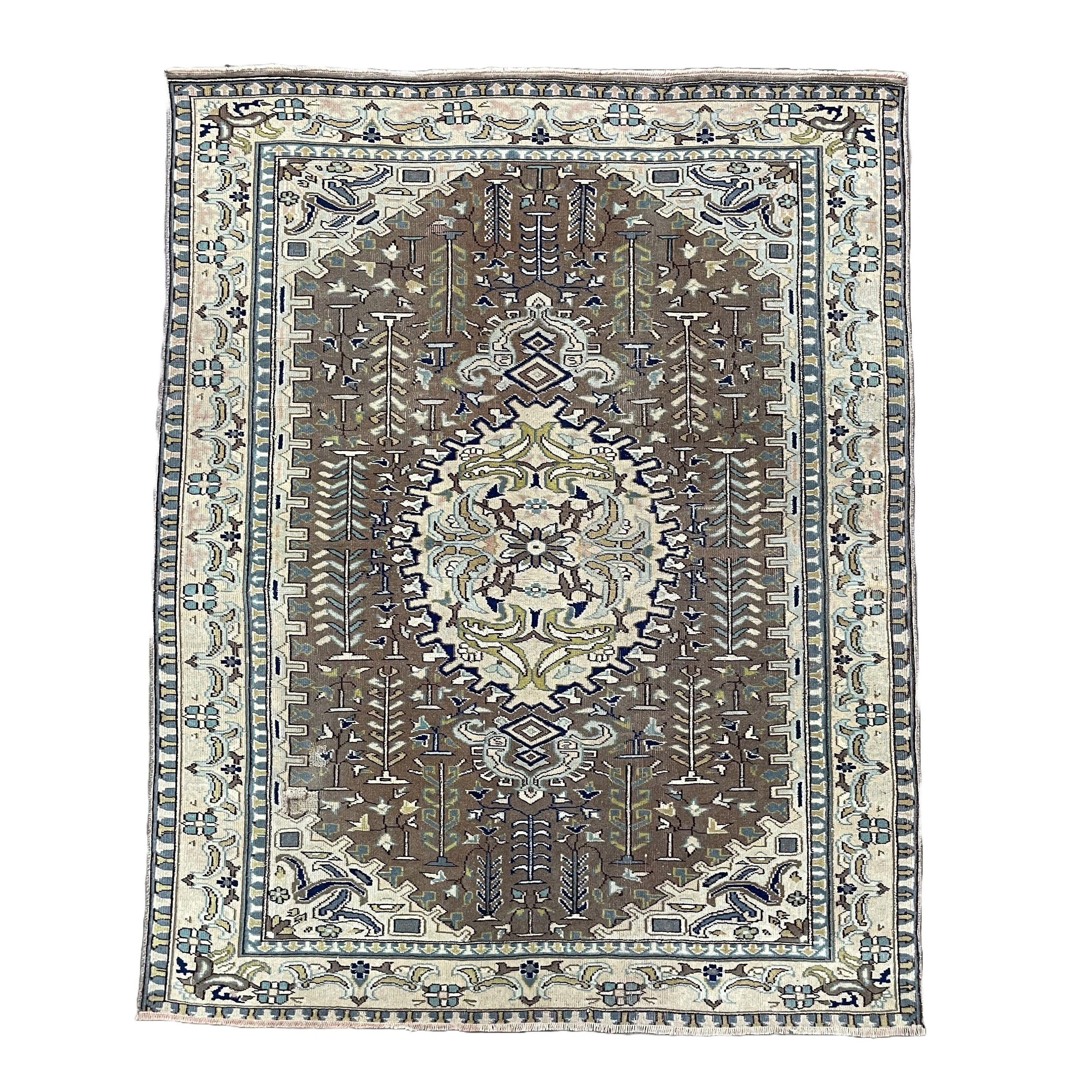 Hand-Knotted Turkish Area Rug: Vintage Anatolian Gray Taupe Wool (4’2”x5’4”)