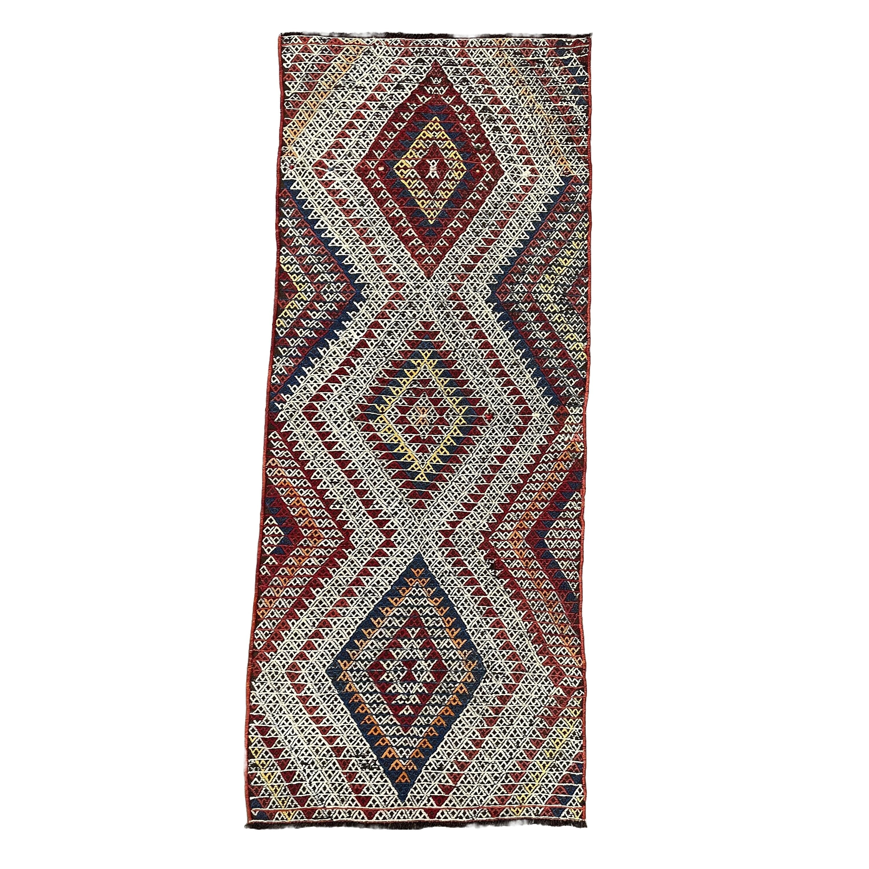 Vintage Turkish Kilim Runner Rug: Embroidered Wool Flat Weave (2.2x5.5 Ft)