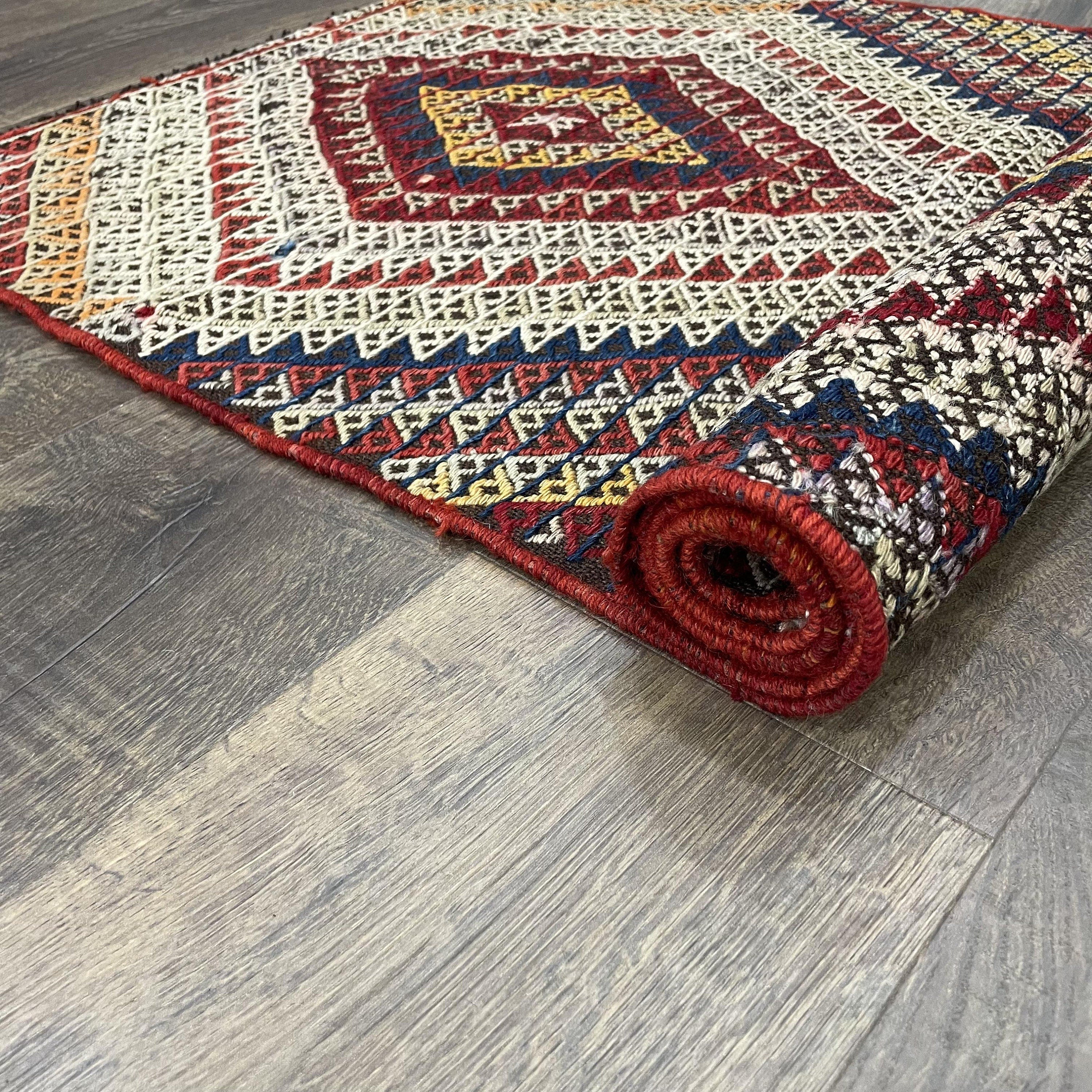 Vintage Turkish Kilim Runner Rug: Embroidered Wool Flat Weave (2.2x5.5 Ft)