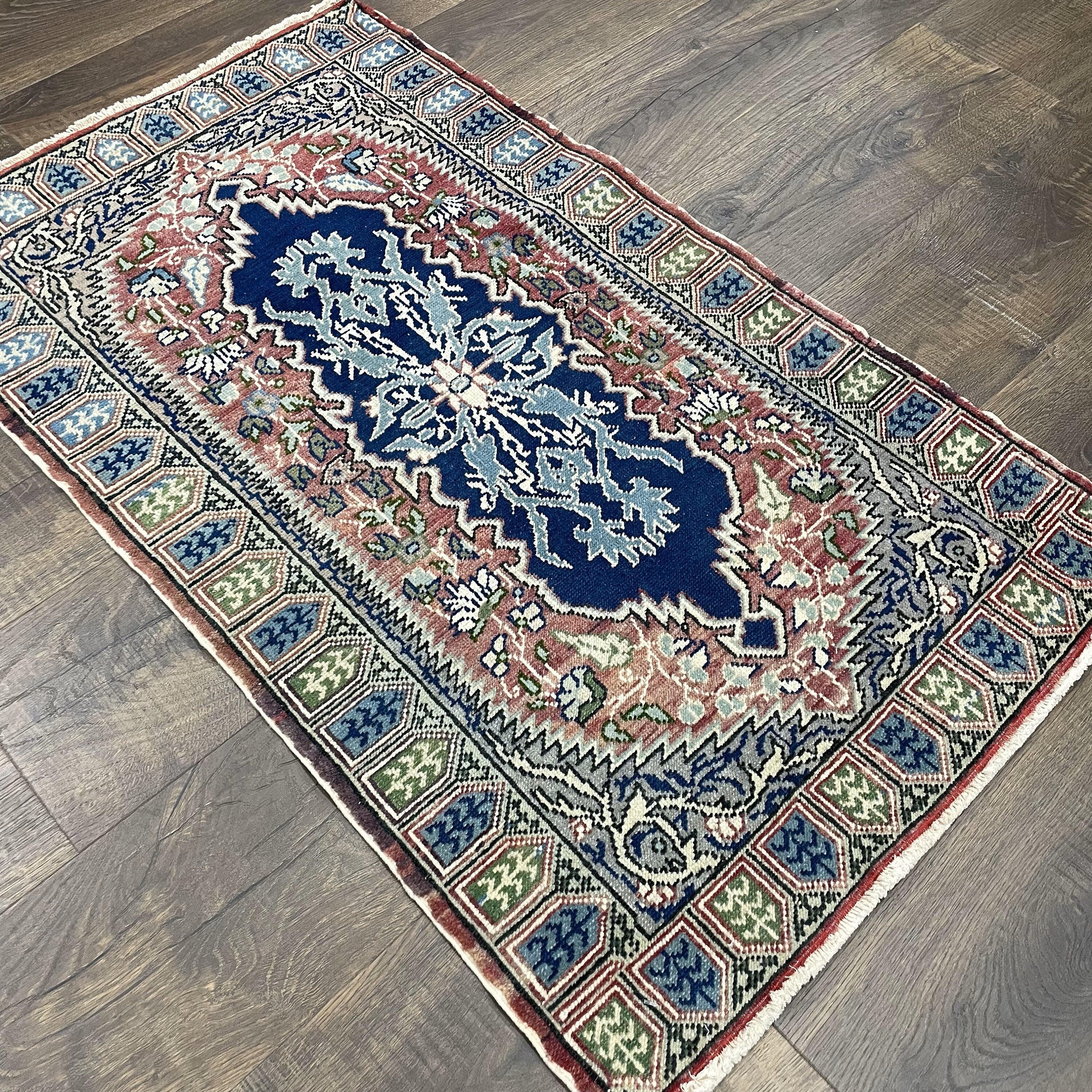 Vintage Cappadocia Wool Rug: Small Turkish Hand-Knotted Entryway Rug (2x3.5)