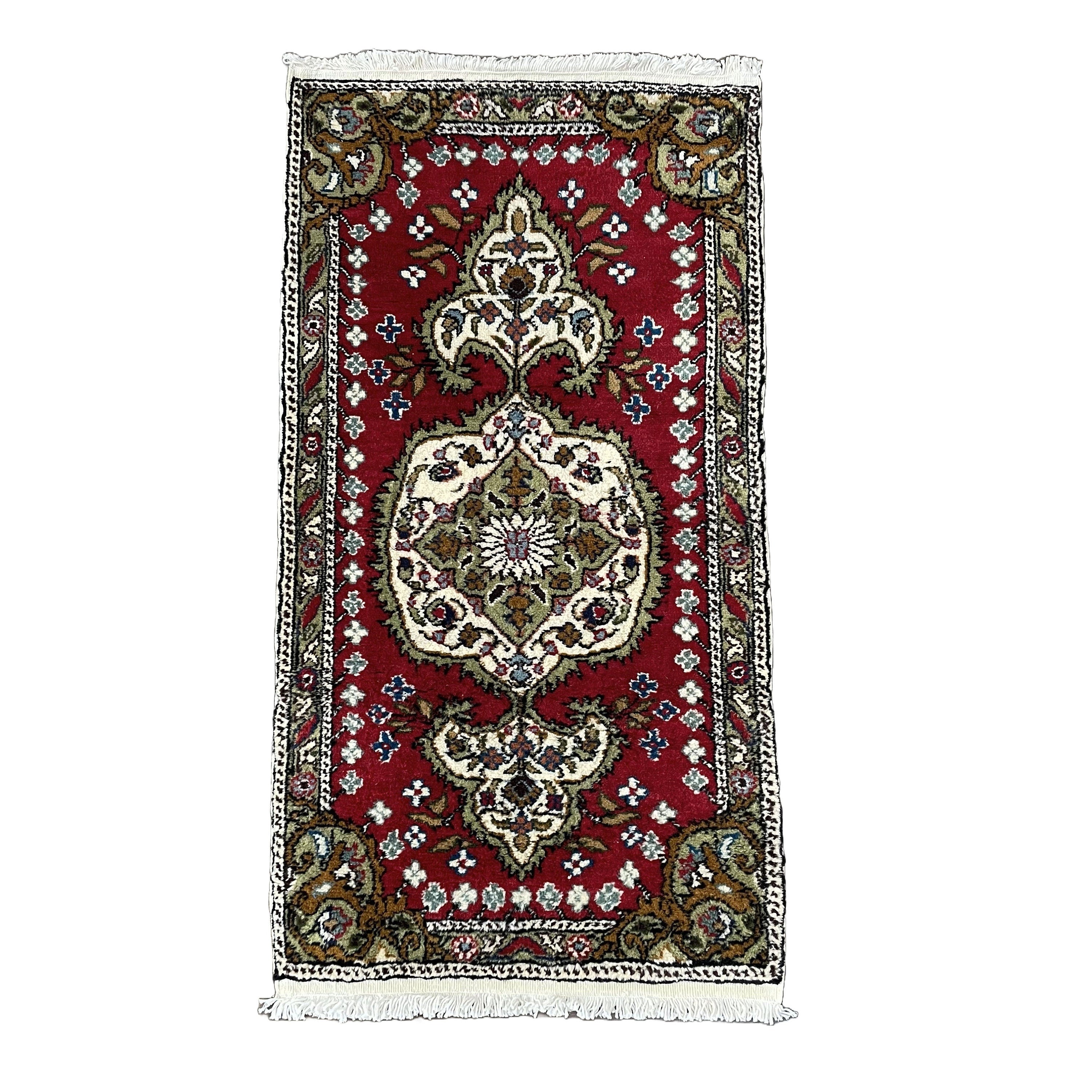Vintage Turkish Wool Rug: 2x3.5 Ft Hand-Knotted Medallion Design