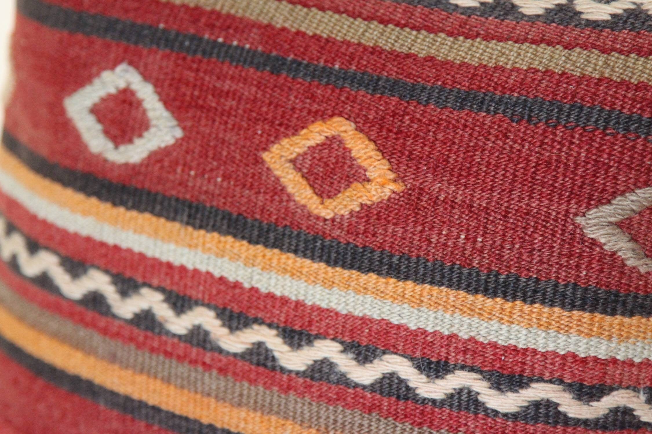 1970s-mediterranean-handmade-kilim-rug-pillow | Handmade Pillow Cover | 16x16 Inches | Decorative Wool Cotton Pillowcase for Sofa Decor
