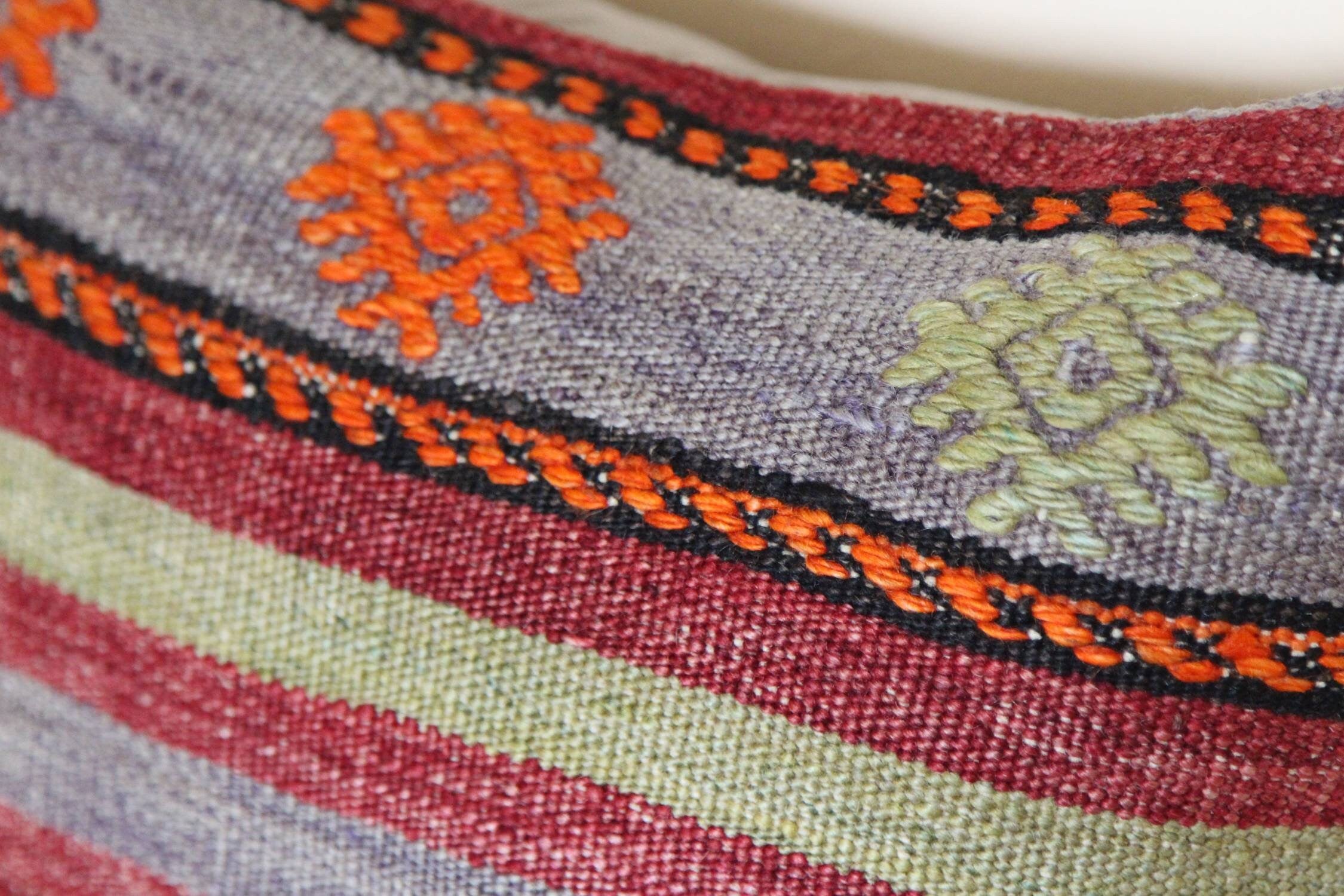 1970s-mediterranean-kilim-pillow-cover | Handmade Pillow Cover | 16x16 Inches | Decorative Wool Cotton Pillowcase for Sofa Decor