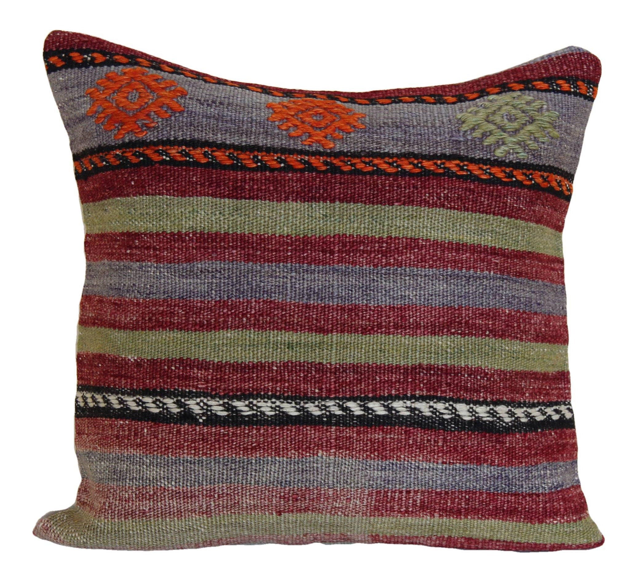1970s-mediterranean-kilim-pillow-cover | Handmade Pillow Cover | 16x16 Inches | Decorative Wool Cotton Pillowcase for Sofa Decor